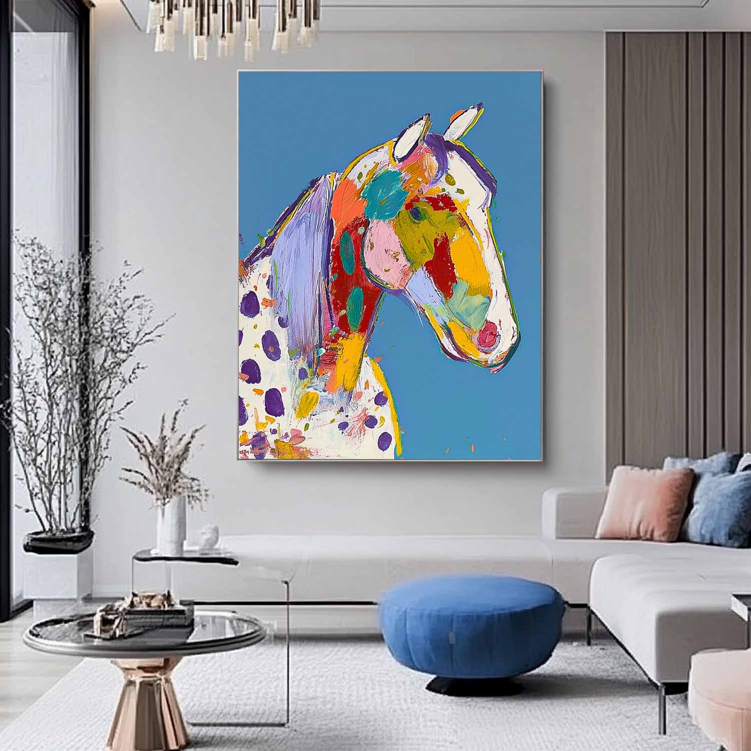 Large Acrylic Painting Minimalism Graffiti Animal Oil Painting Modern Horse Abstract Wall Art Home Decor