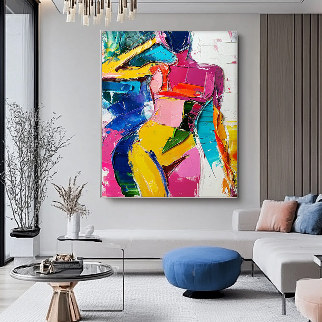 Abstract Colorful Body Oil Painting On Canvas Original Texture Sexy Girl Wall Art Modern Artwork