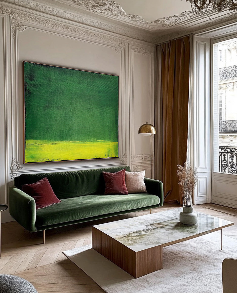 Yellow And Green Original Minimalist Artwork Large Wall Art Abstract Oil Painting For Living Room
