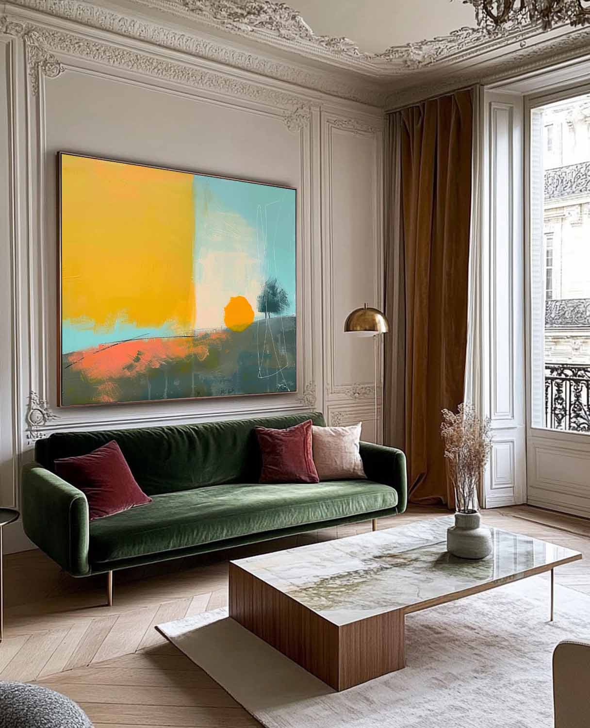 Modern Vibrant Colorful Sunset Natural Artwork Abstract Landscape Oil Painting Texture Acrylic painting