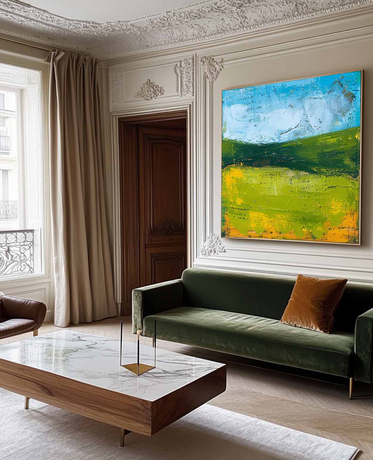Large Abstract Green Field Oil Painting On Canvas Modern Nature Art Original Wall Art Home Decor