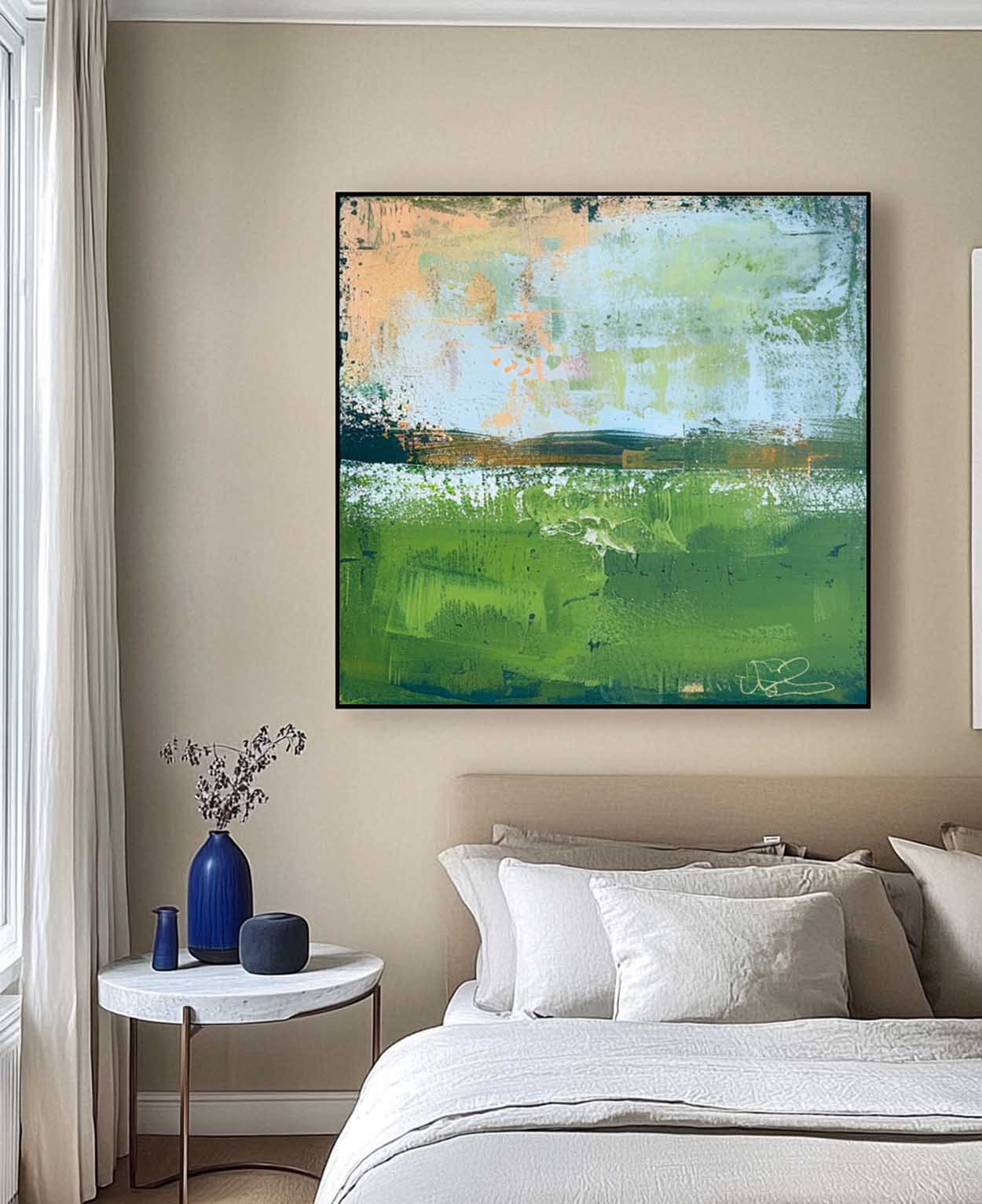 Modern Nature Art Original Wall Art Blue And Green Large Abstract Oil Painting On Canvas for Living Room