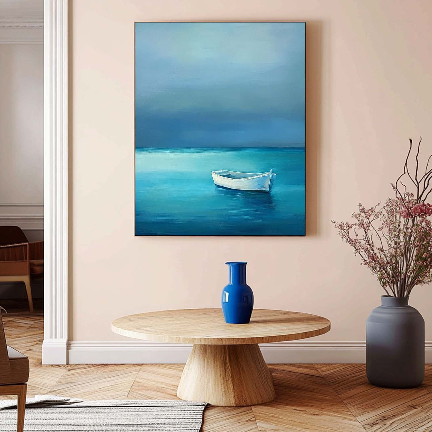 Seaside Landscape Artwork Abstract Offing Scenery Oil Painting Framed Large Small Boat Wall Art Home Decor