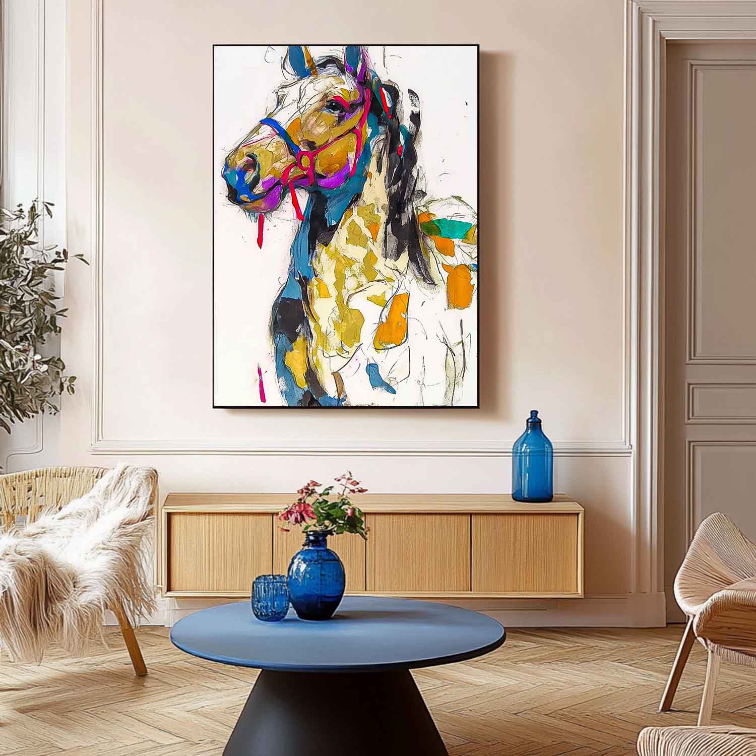 Modern Colorful Abstract Wall Art Minimalism Animal Oil Painting Large Horse Acrylic Painting Home Decor