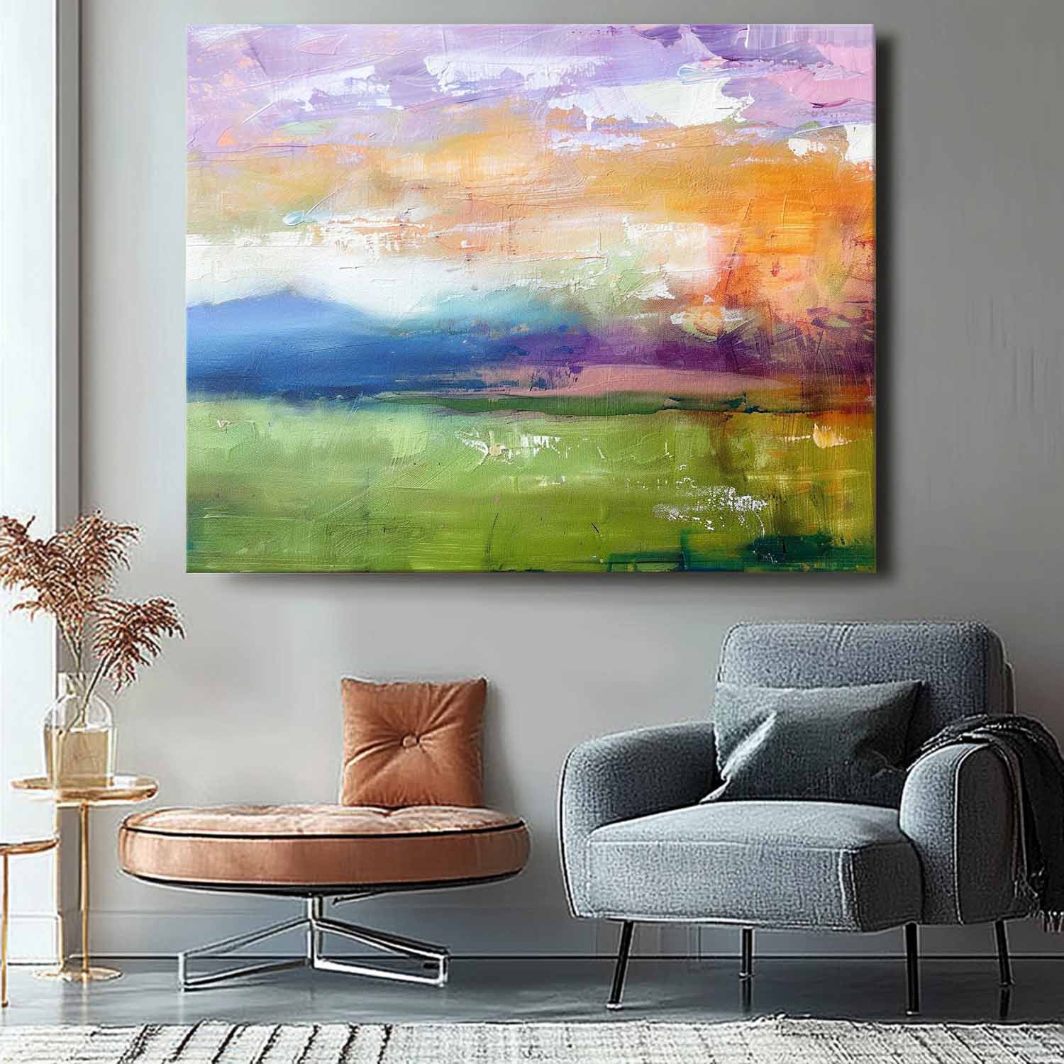 Abstract Landscape Oil Painting Ink Style Texture Painting Modern Colorful Dreamscape Sunrise Natural Artwork