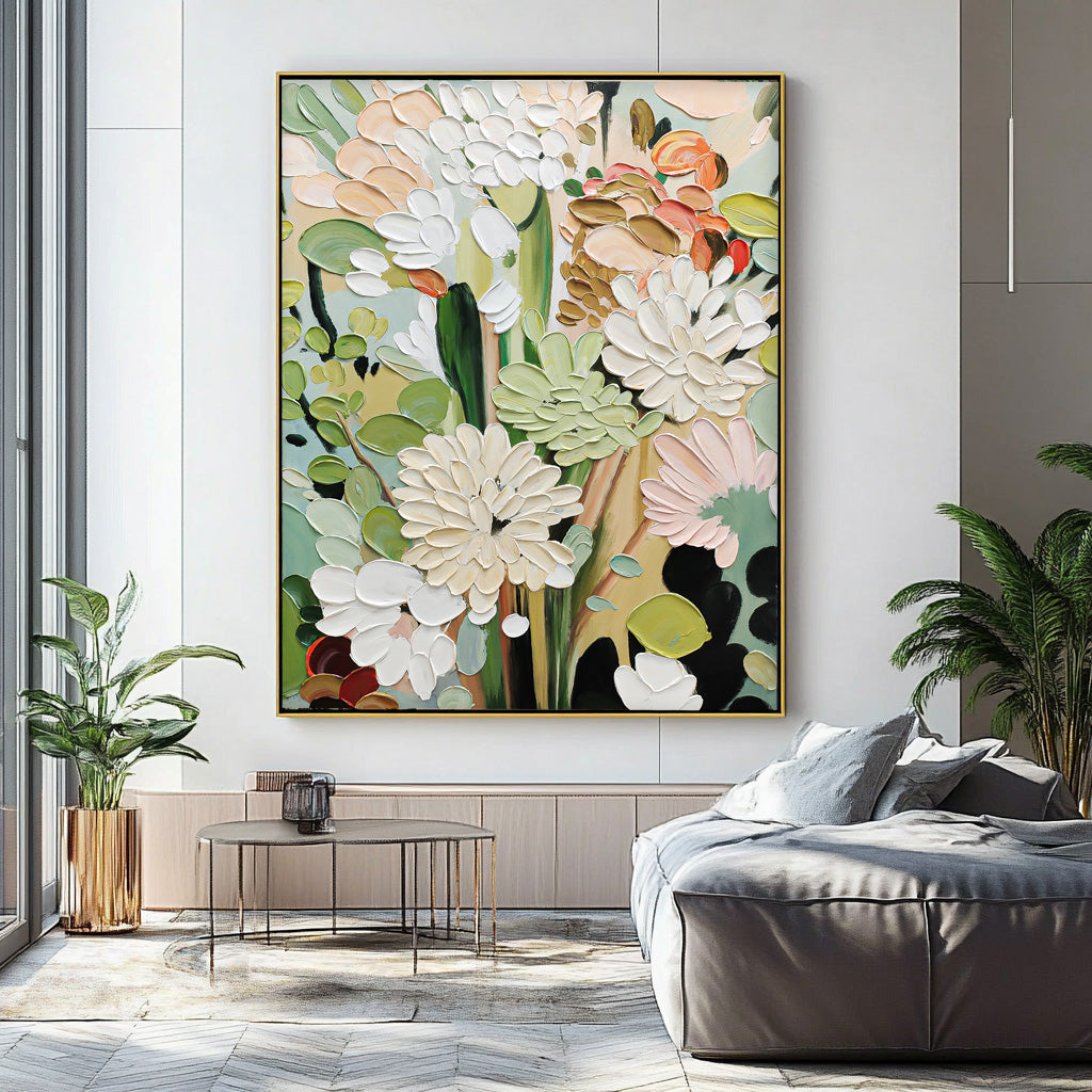 Abstract Flower Acrylic Painting 3D Floral Painting Framed Large Flower Wall Art Textured Floral Painting