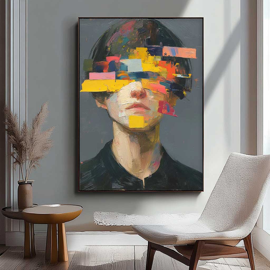 Large Faceless Portrait Painting Abstract Original Boy Painting Man Face Artwork Colorful Facial 3D Painting