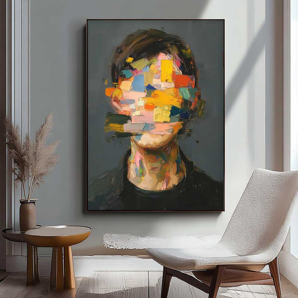 Original Boy Painting Large Faceless Portrait Painting Abstract Man Face Artwork Colorful Facial 3D Painting