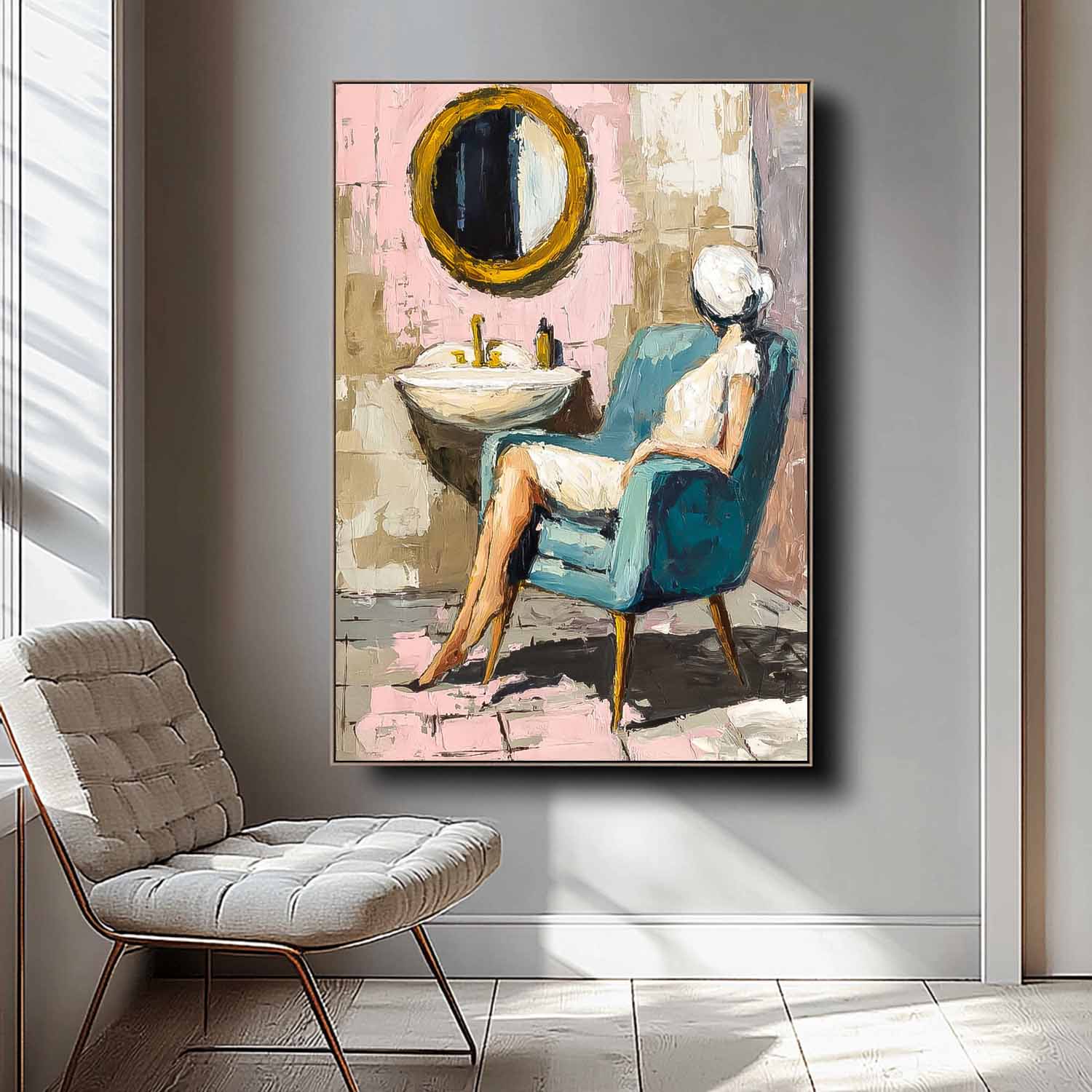 Original Impressionist Bathroom Art Oil Painting Modern Home Decor Gold Abstract Lady Oil Painting Canvas