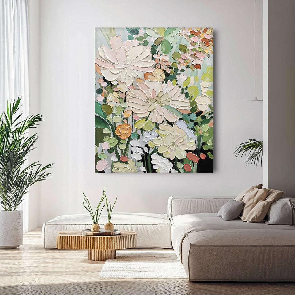 Large Original Minimalist Green Floral Art Abstract Flower Oil Painting on Canvas Custom Painting Boho Wall Decor