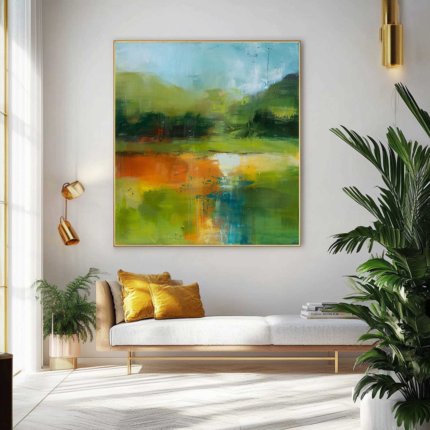 Green Original Landscape Wall Art Large Abstract Oil Painting Canvas Modern Scenery Nature Art Home Decor