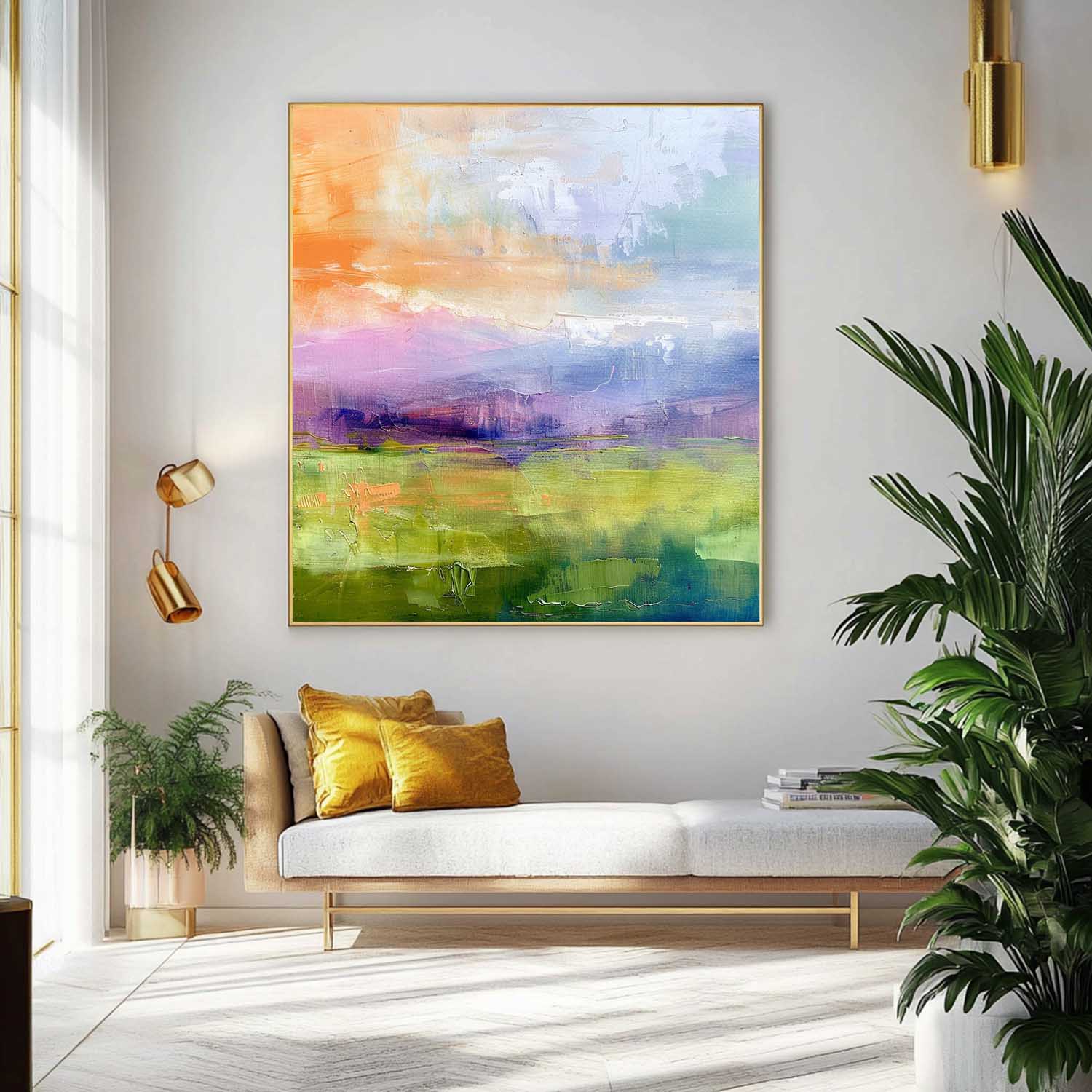 Ink Style Texture Painting Abstract Landscape Oil Painting Modern Colorful Dreamscape Sunrise Natural Artwork