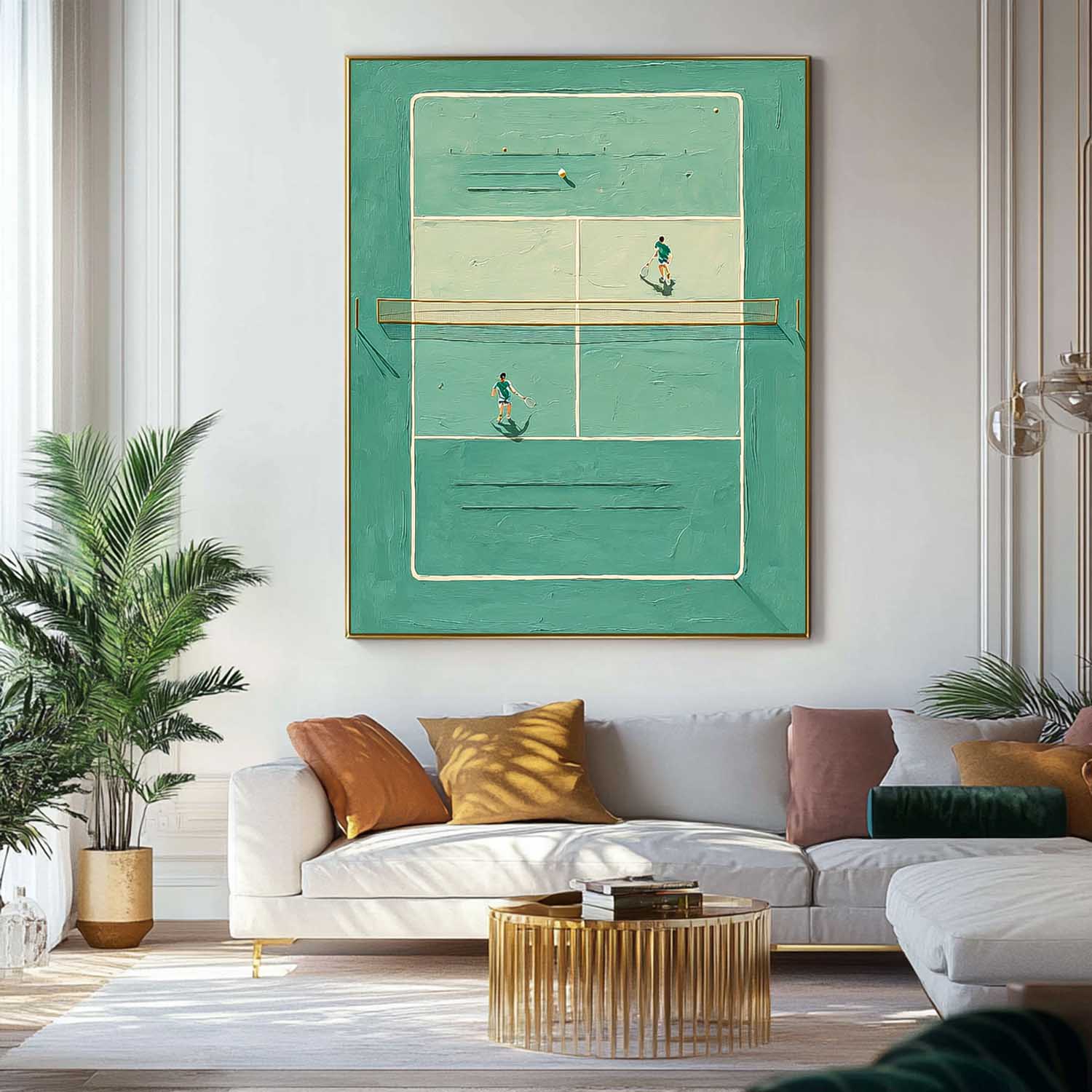 Large Tennis Wall Art Original Green Tennis Court Oil Painting Tennis Lovers Gifts Sports Decor