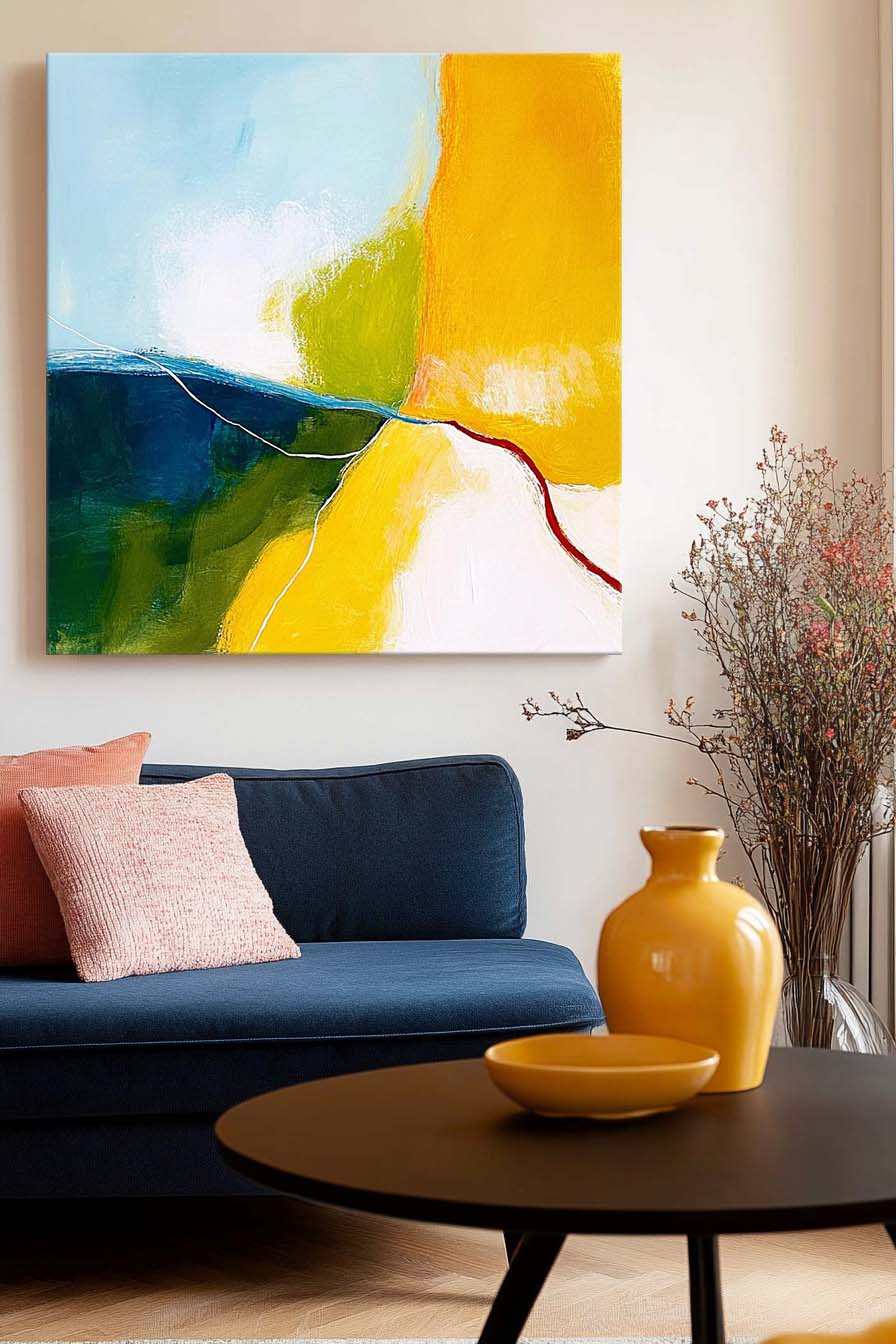 Bright Yellow Large Wall Art Original Minimalist Artwork Abstract Oil Painting For Living Room