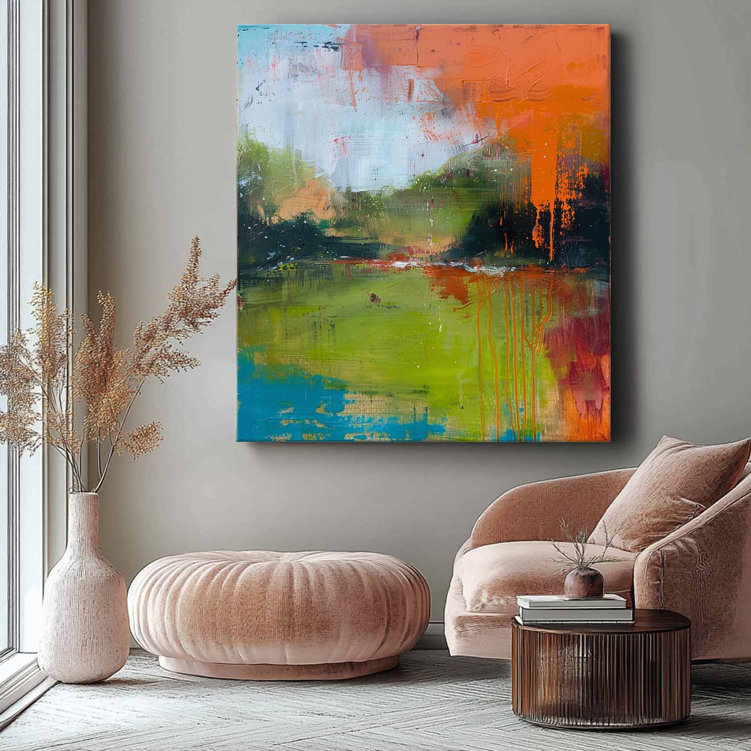 Large Retro Abstract Oil Painting Canvas Modern Scenery Nature Art Original Landscape Wall Art Home Decor