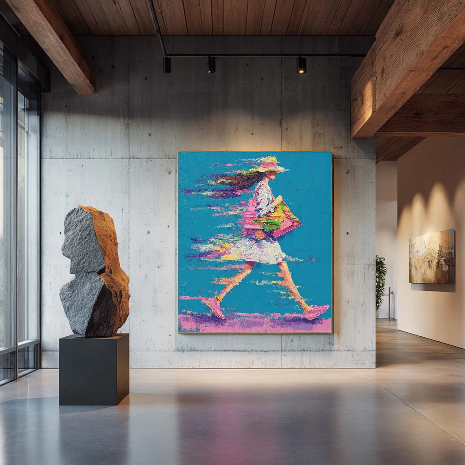 Bright Colorful Modern Impasto Oil Painting Walking Woman Art Textured Canvas Of Woman Impressionist Painting