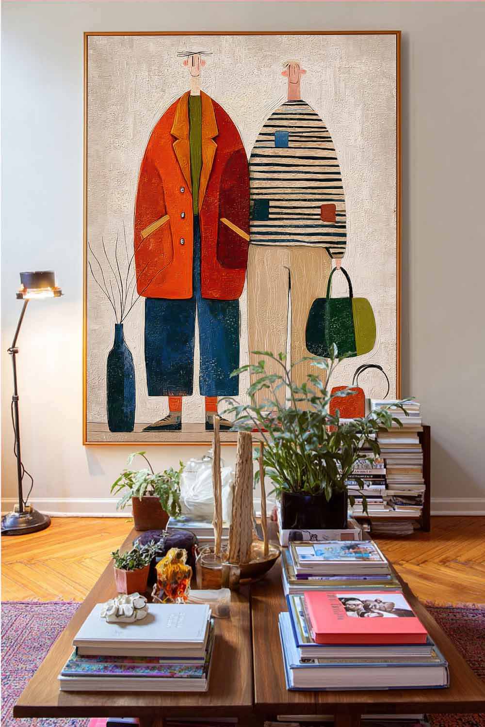 Textured Abstract Brother Painting Modern Whimsical Fashion Illustration Wall Art Quirky Minimalist Decor