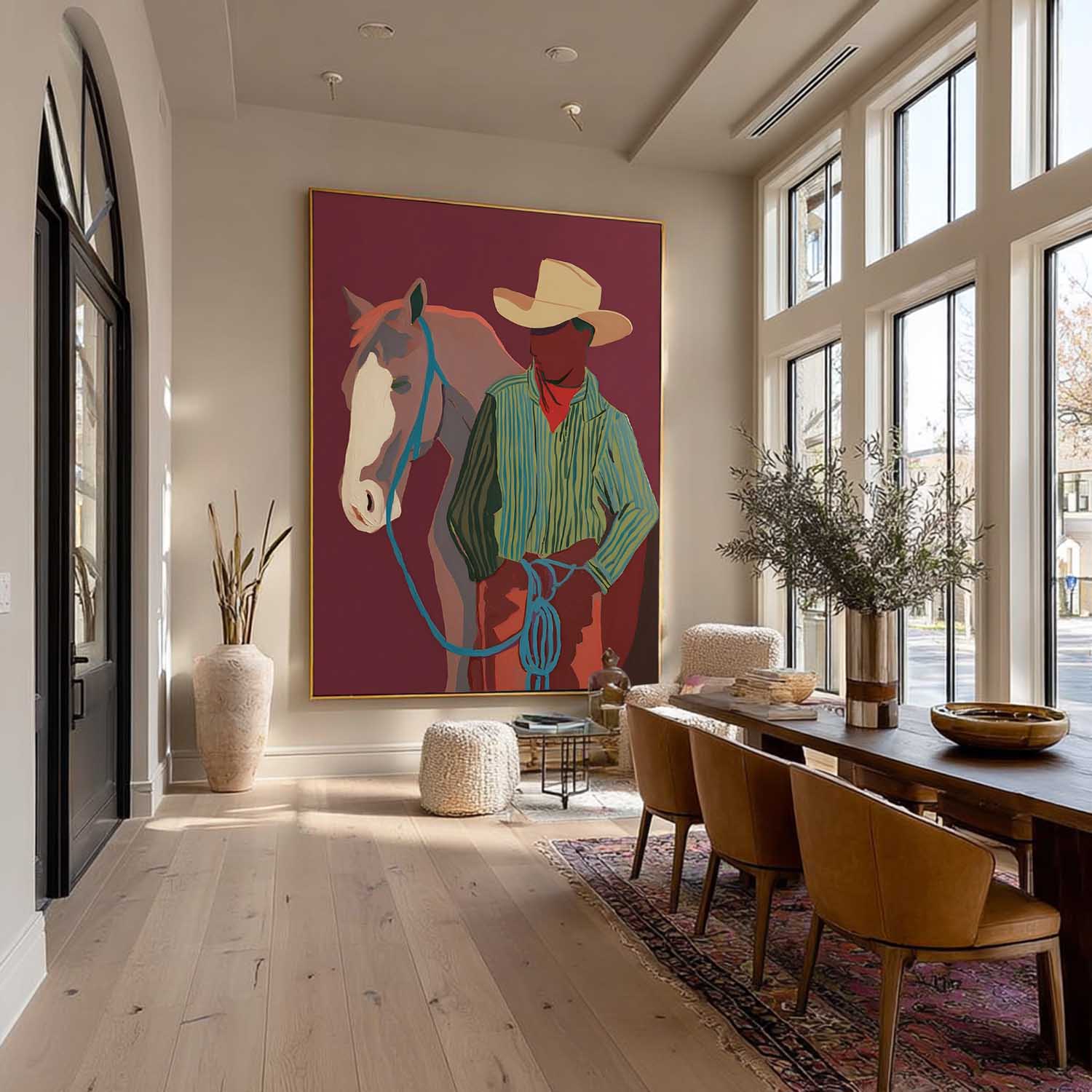 Western Cowboy & Horse Art Painting Rustic Vintage Wall Decor For Home Cowboy Themed Interior Design