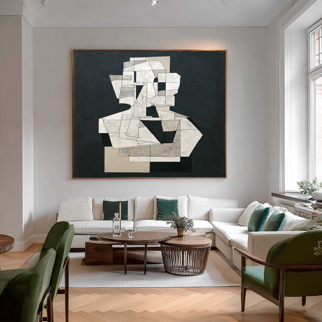 Abstract Geometric Black & White Wall Art Minimalist Modern Canvas Painting For Home Decor Unique Artwork