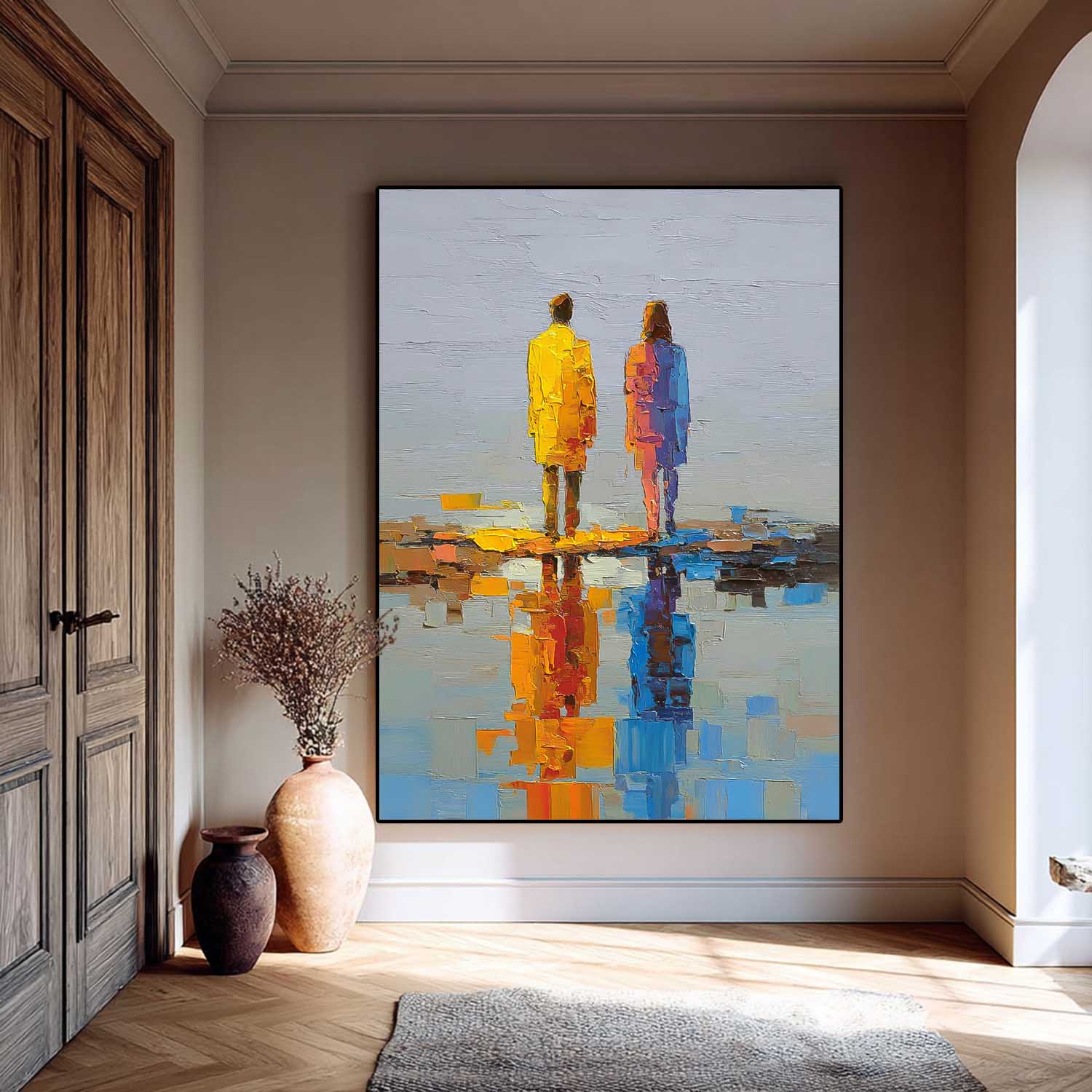 Hand-Painted Palette Knife Figurative Art Contemporary Couple Silhouette Painting Abstract Lovers Wall Decor