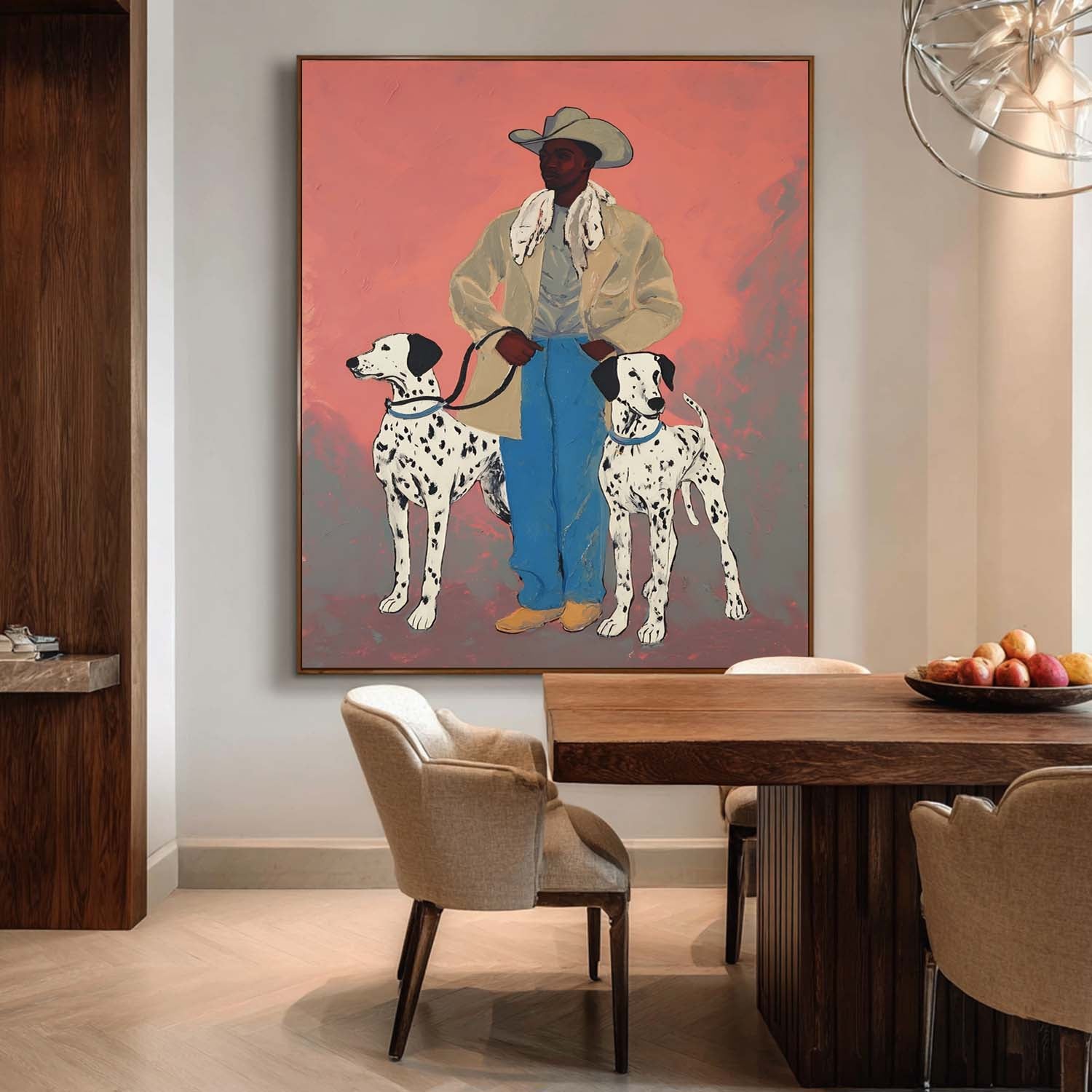 Vintage Cowboy With Dalmatian Dogs Handpainted Painting Western Style Wall Art Unique Animal Painting Dog Lovers