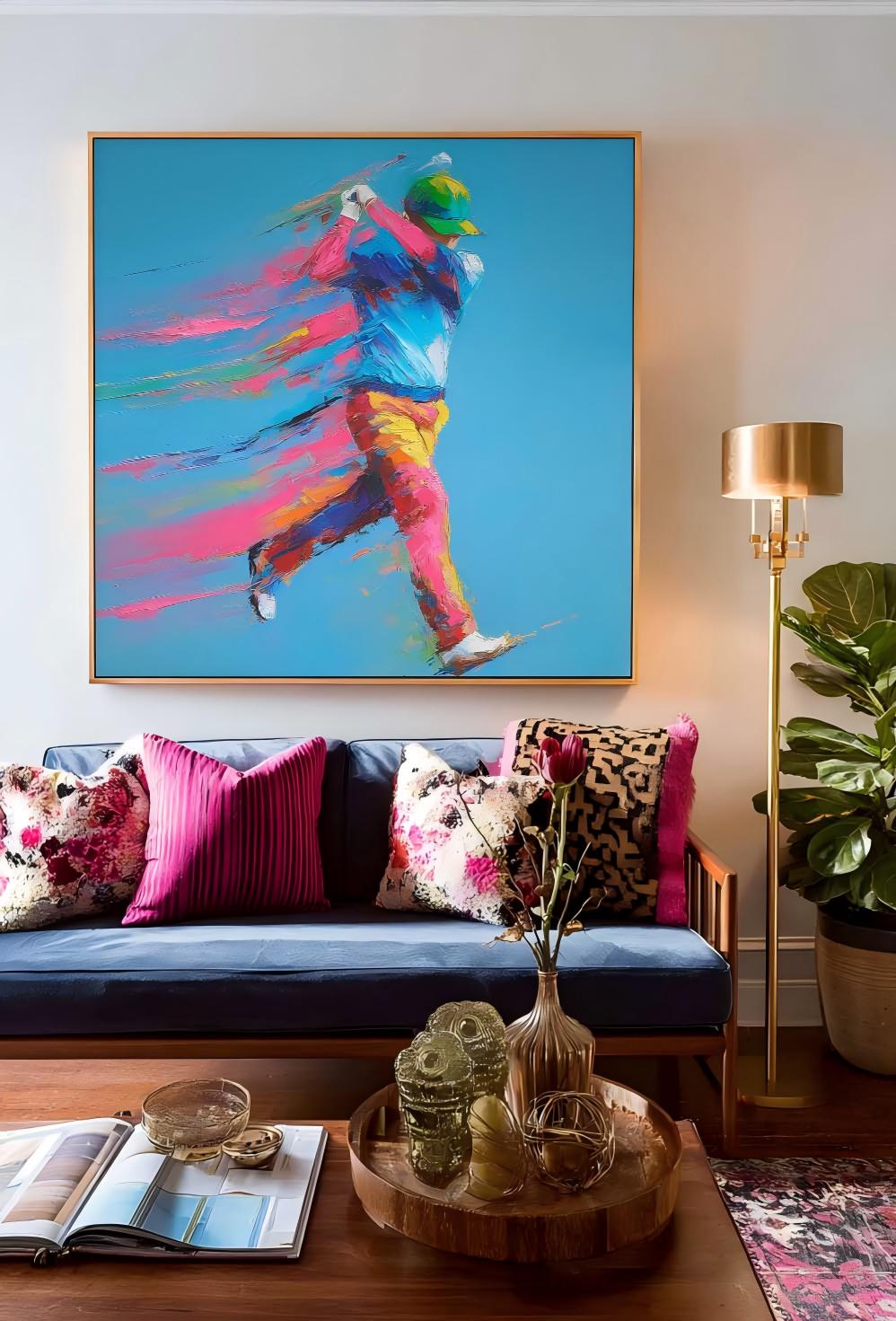 Dynamic Golf Swing Impasto Painting Sports Motion Wall Art Textured Canvas Sport Wall Athletic Decor