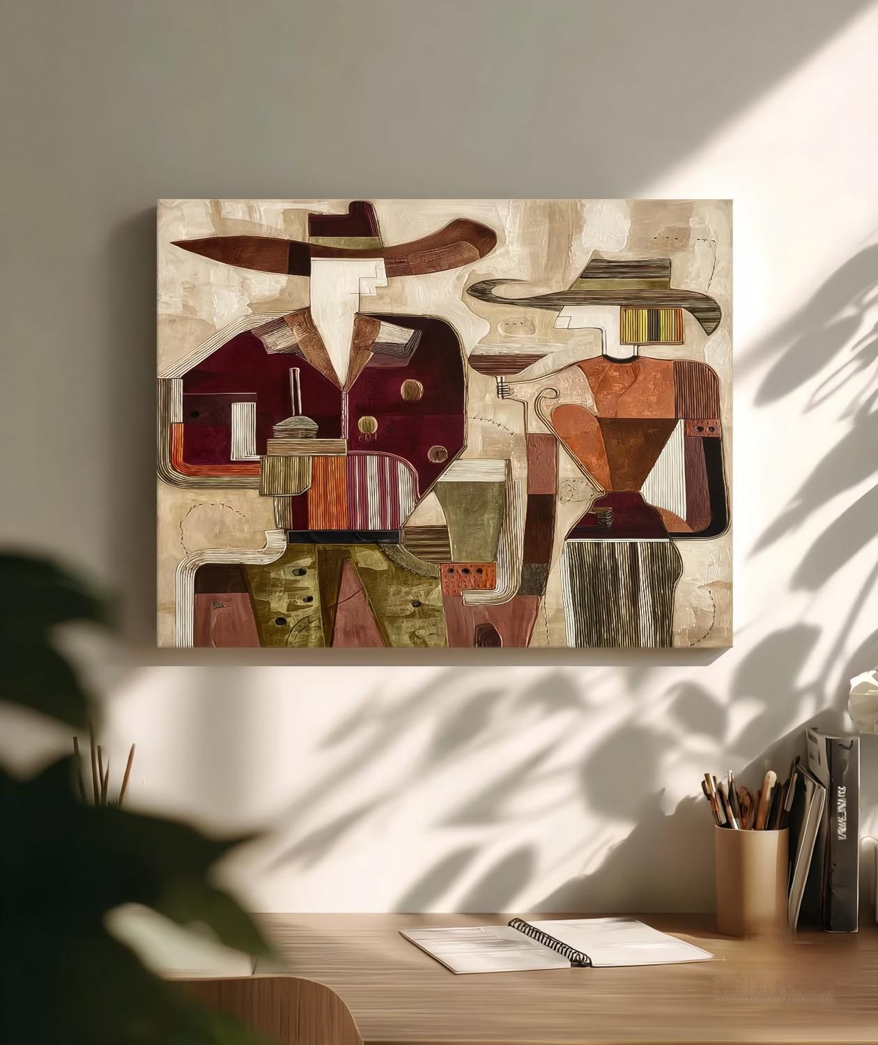 Abstract Oil Painting Modern Geometric Figure Art Vintage Tone Wall Art For Living Room Unique Canvas Artwork