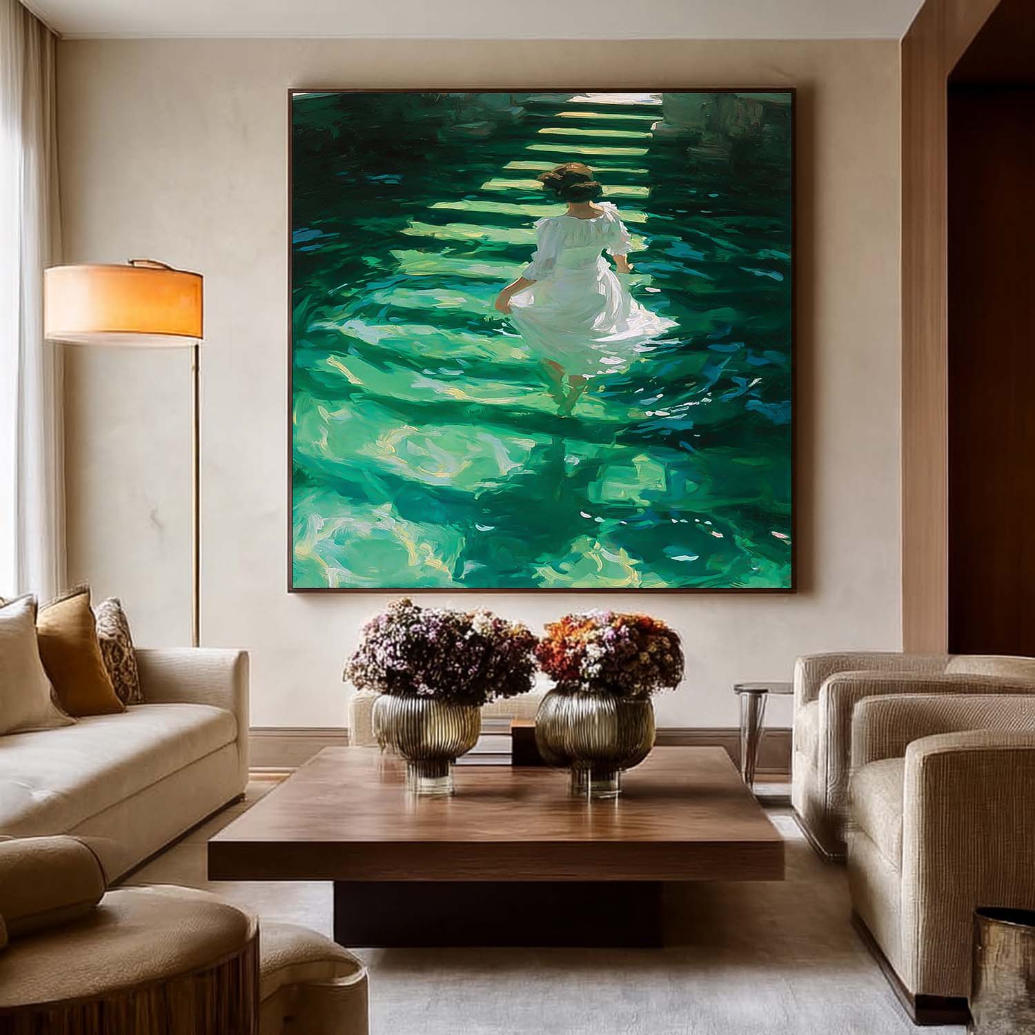 Woman In Water Oil Painting Modern Canvas Wall Art Decor With Light & Shadow Effect Handmade Painting