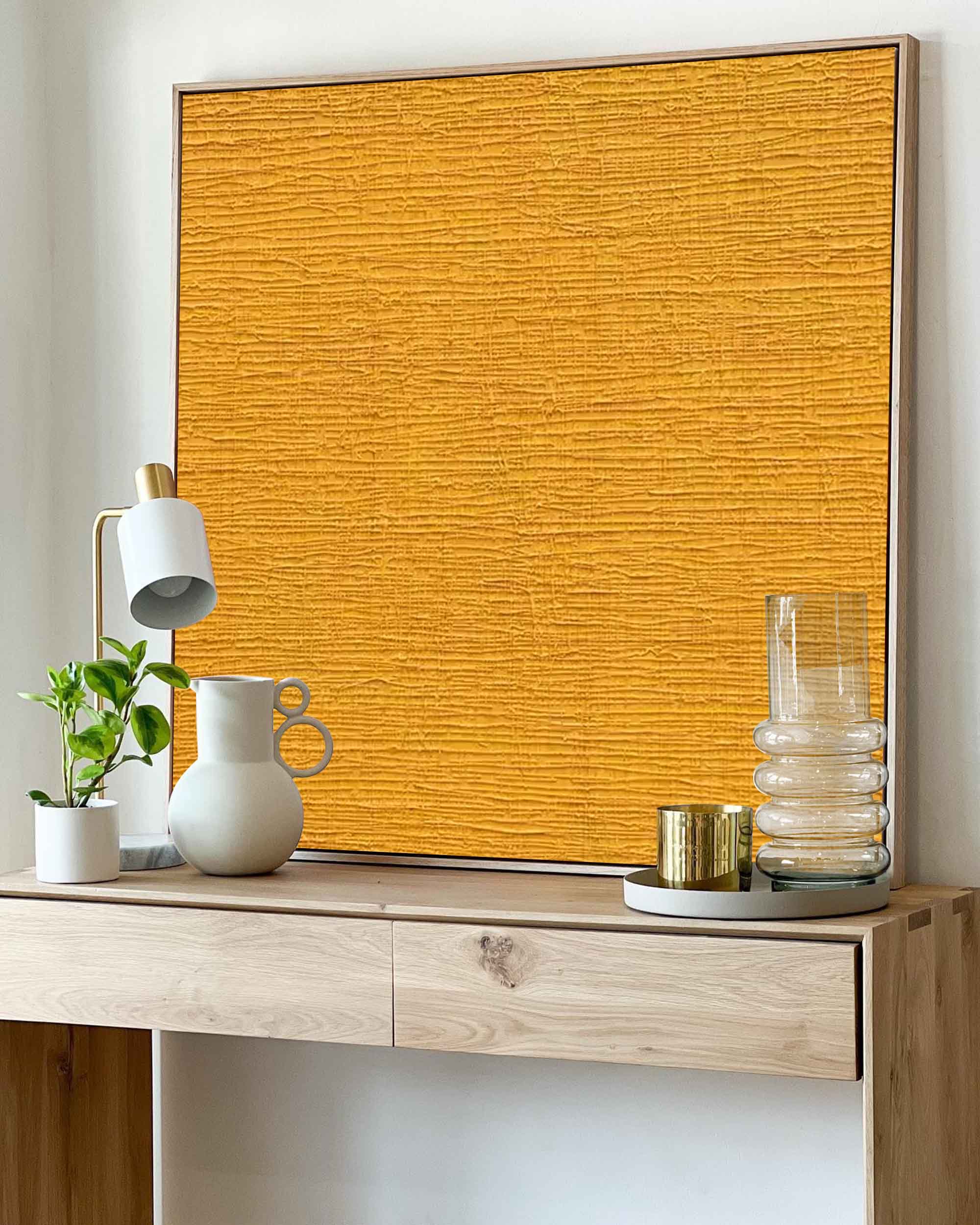 Large Texture Wall Art Modern Yellow Abstract Acrylic Painting on Canvas Original Minimalist Art for Living Room