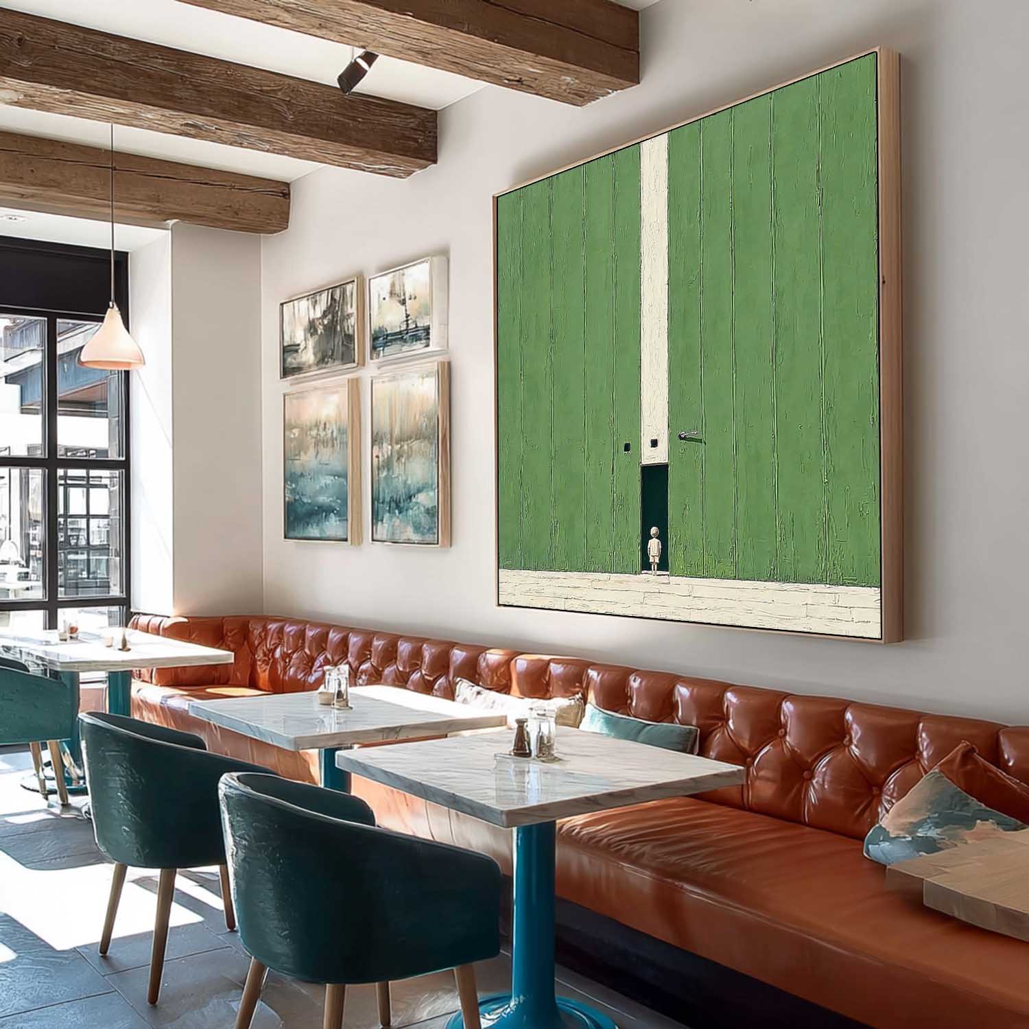 Abstract Acrylic painting Original Green Doorway Wall Art Large Architectural Door Painting Framed