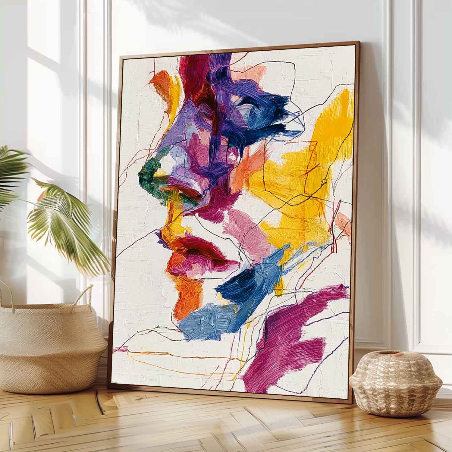 Large Graffiti Figure Wall Art Color Abstract Side Face Painting Canvas Original Line Facial Features Artwork