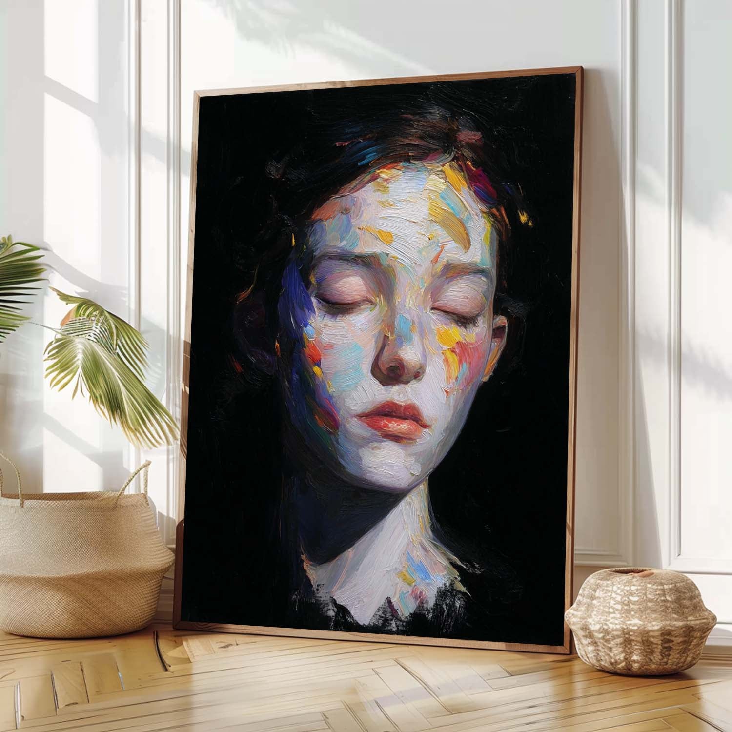 Original Expressive Abstract Portrait Painting Vibrant Colorful Splashes Bold Brushstrokes Contemporary Wall Art