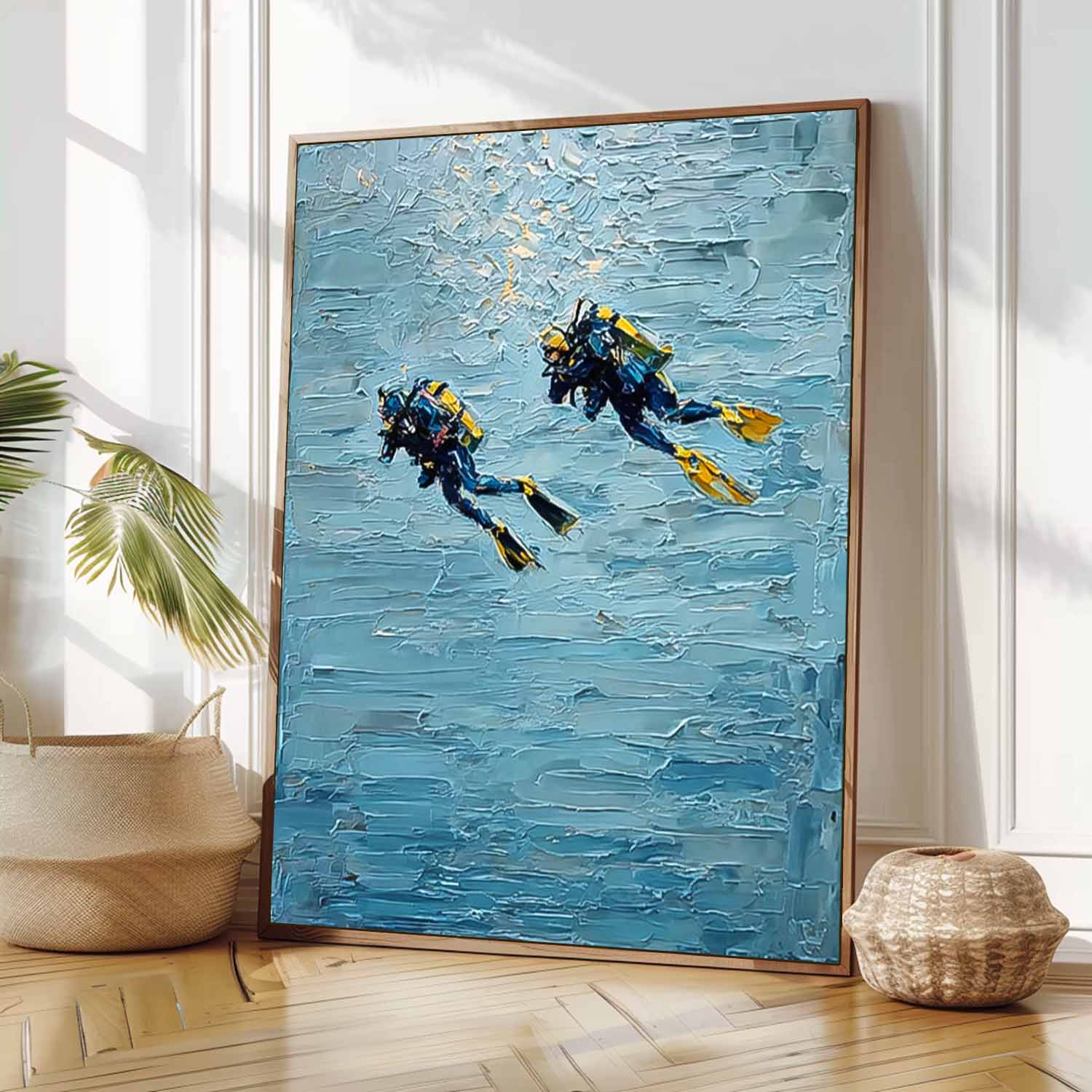 Blue Texture Painting Minimalist Diving Art Abstract Underwater Artwork Large Ocean Painting Diving Gifts