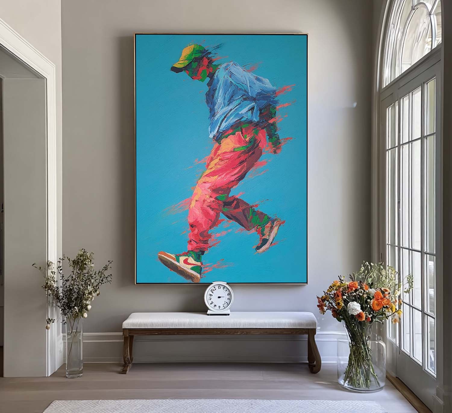 Abstract Motion Figure Colorful Urban Artwork Dynamic Running Man Impasto Painting Energetic Sport Wall Art