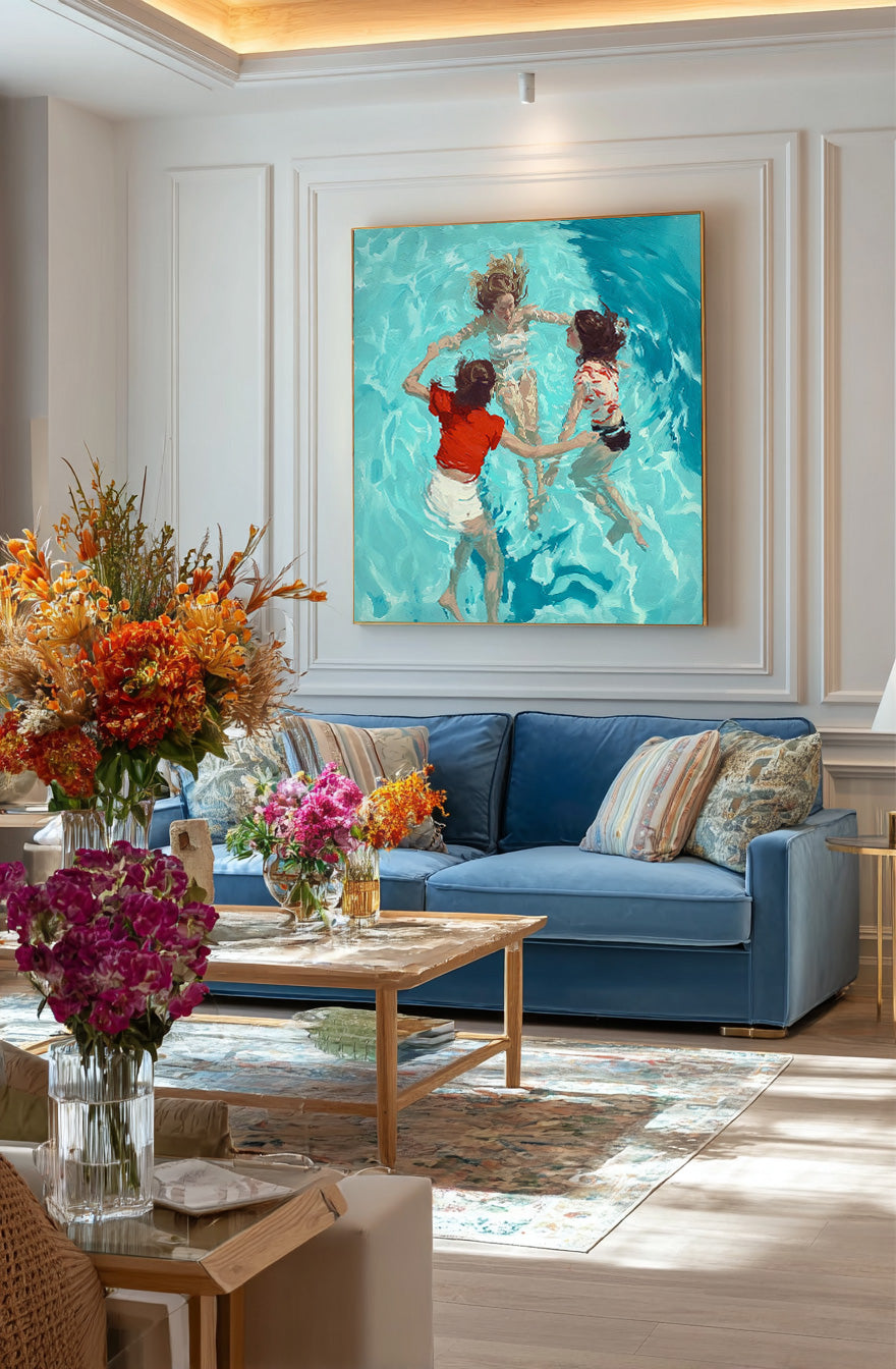 Lovely Lady Artwork Original Girl swimming Wall Art Diving In Ocean Sensual Woman Acrylic Painting