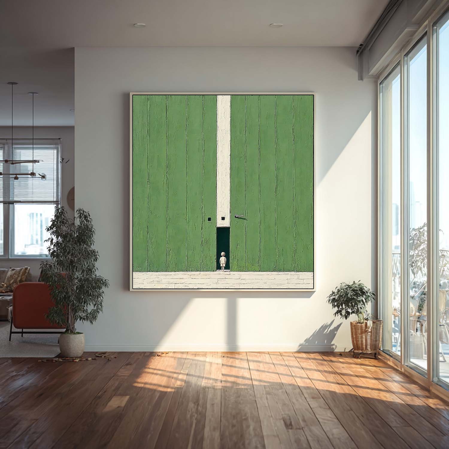 Abstract Acrylic painting Original Green Doorway Wall Art Large Architectural Door Painting Framed