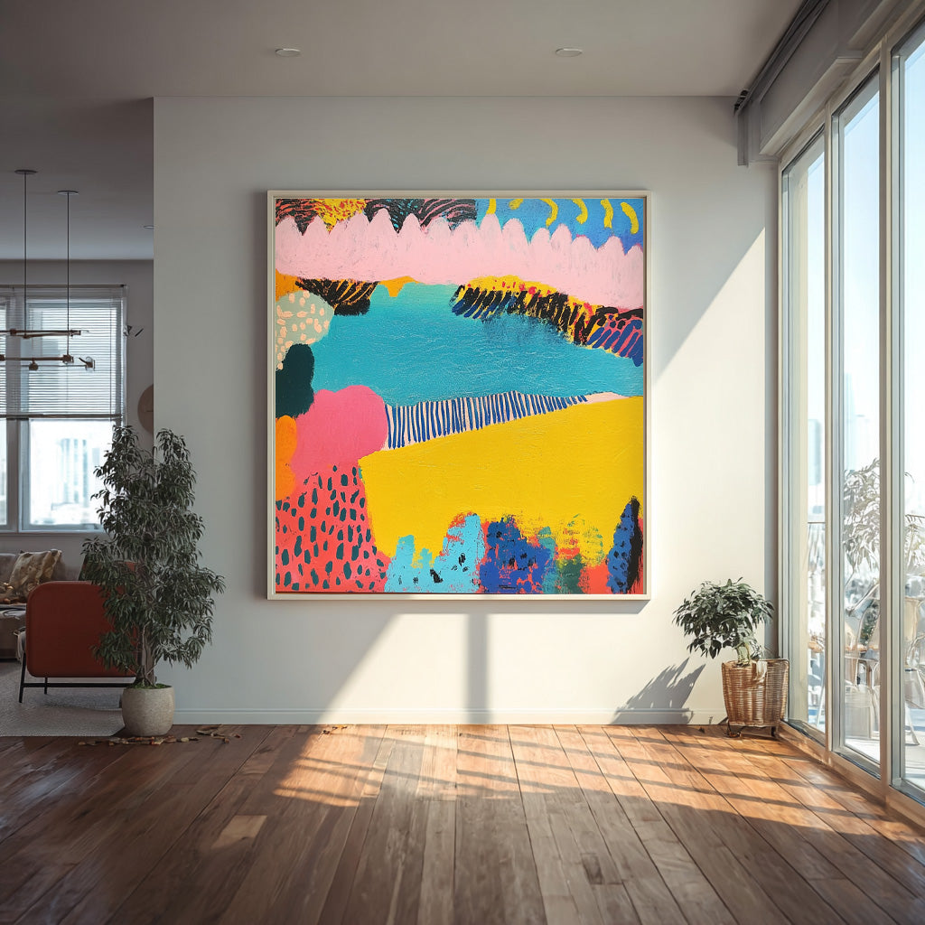 Original Landscape Painting Square Contemporary Art Texture Acrylic painting Abstract Graffiti Wall Art