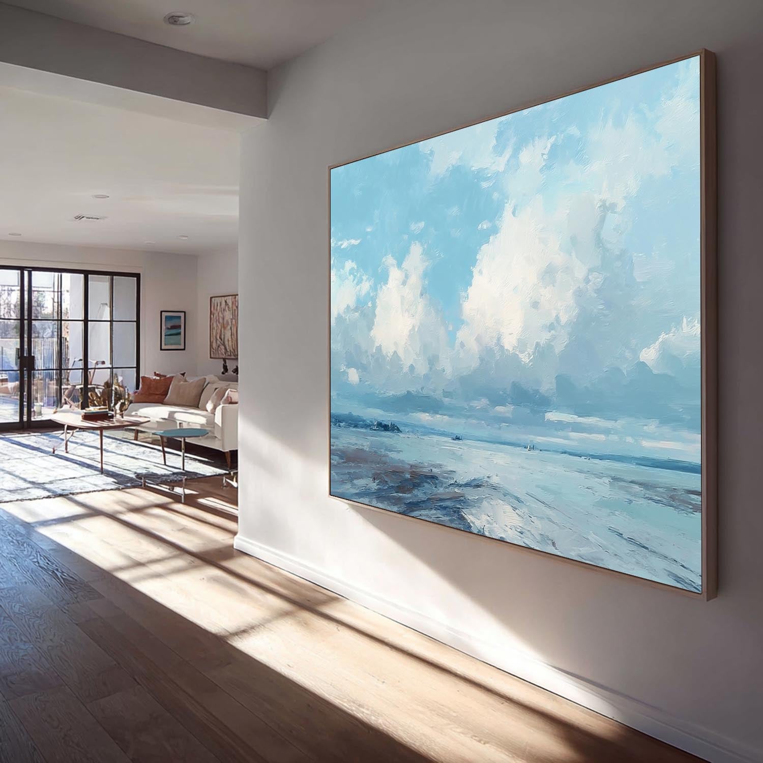 Blue Sky And White Clouds Painting Abstract Tranquil Sea View Landscape Large Texture Scenery Wall Art