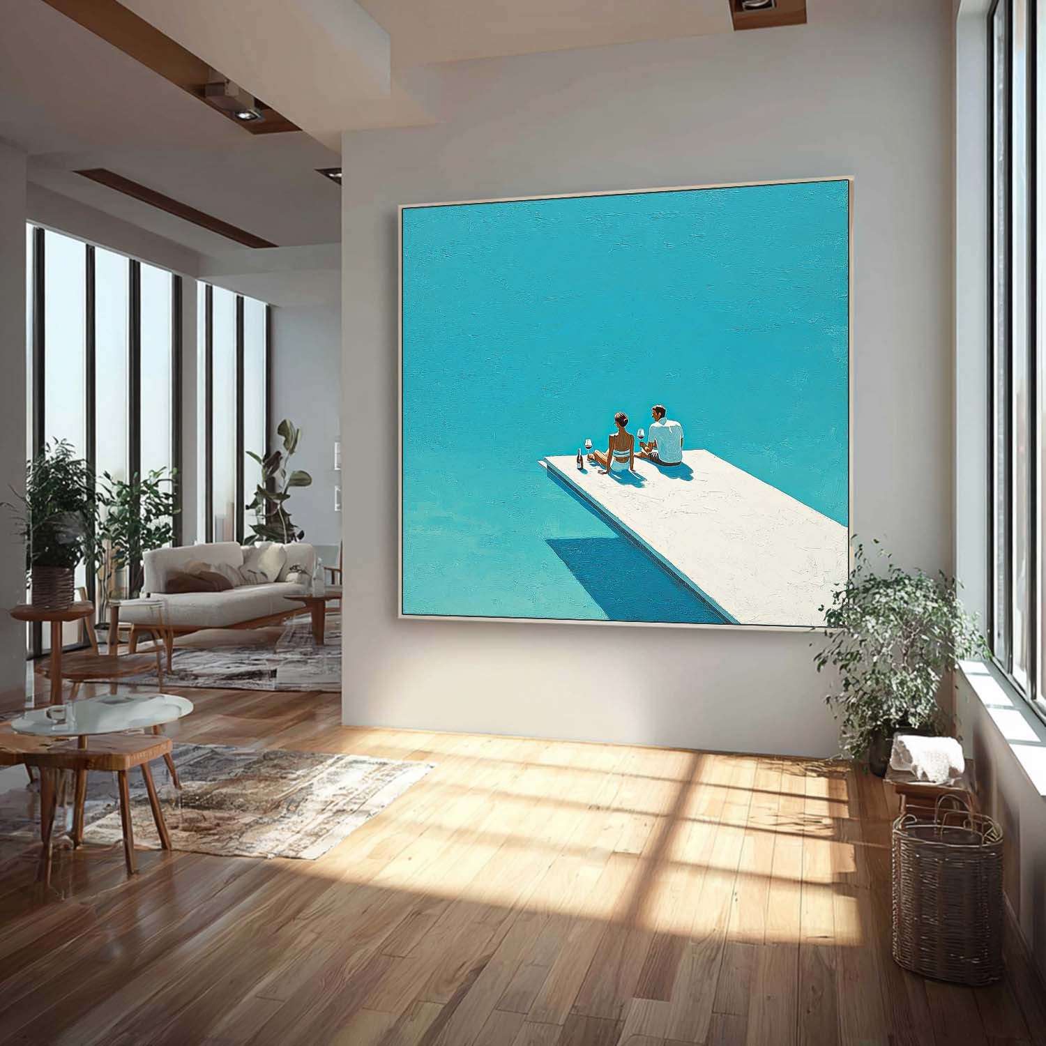 Landscape Painting Seaside Holiday Style Original Couple Oil painting Figures On The Beach artwork