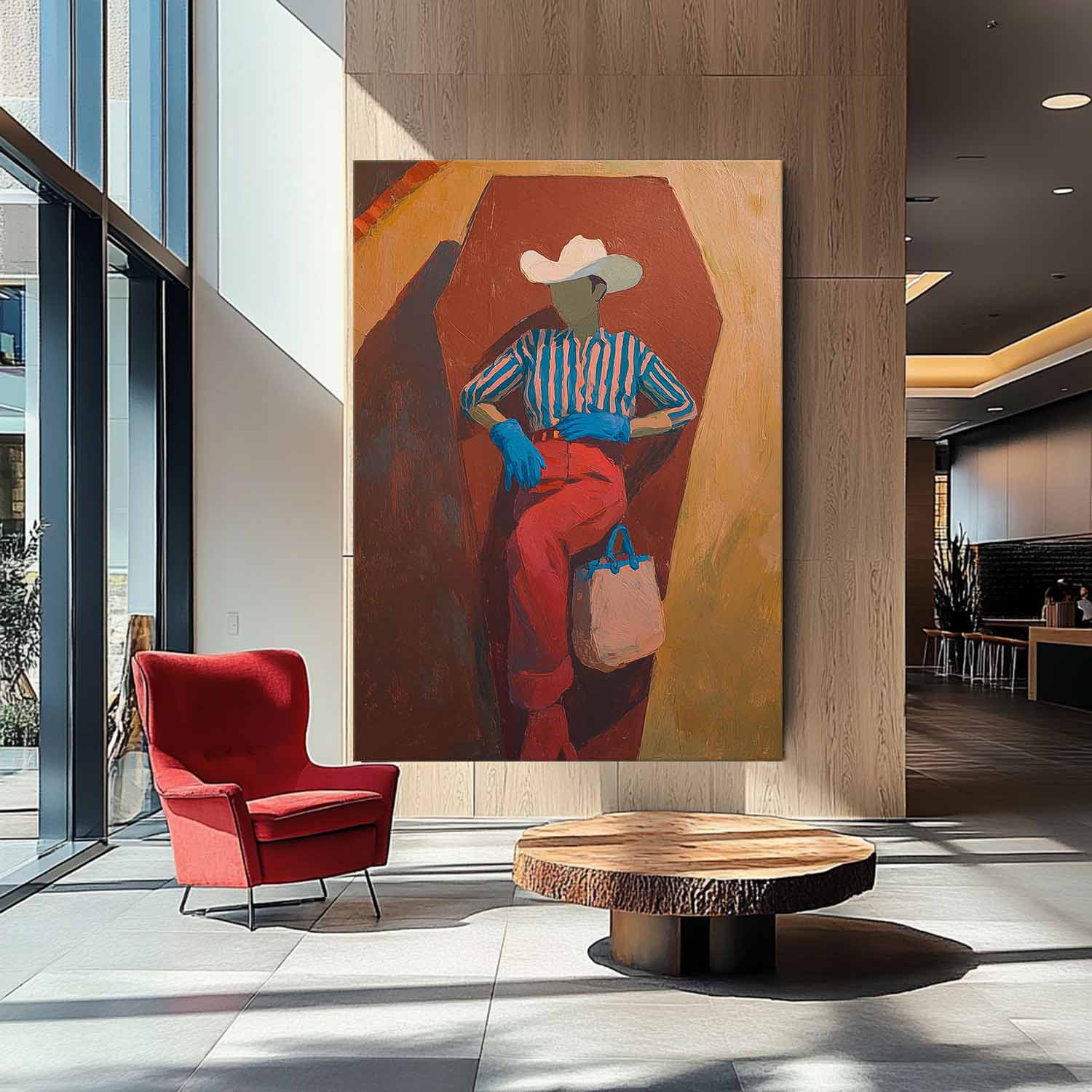 Original Retro Cowboy-Inspired Fashion Outfit painting Textured Abstract People Wall Art For Living Room