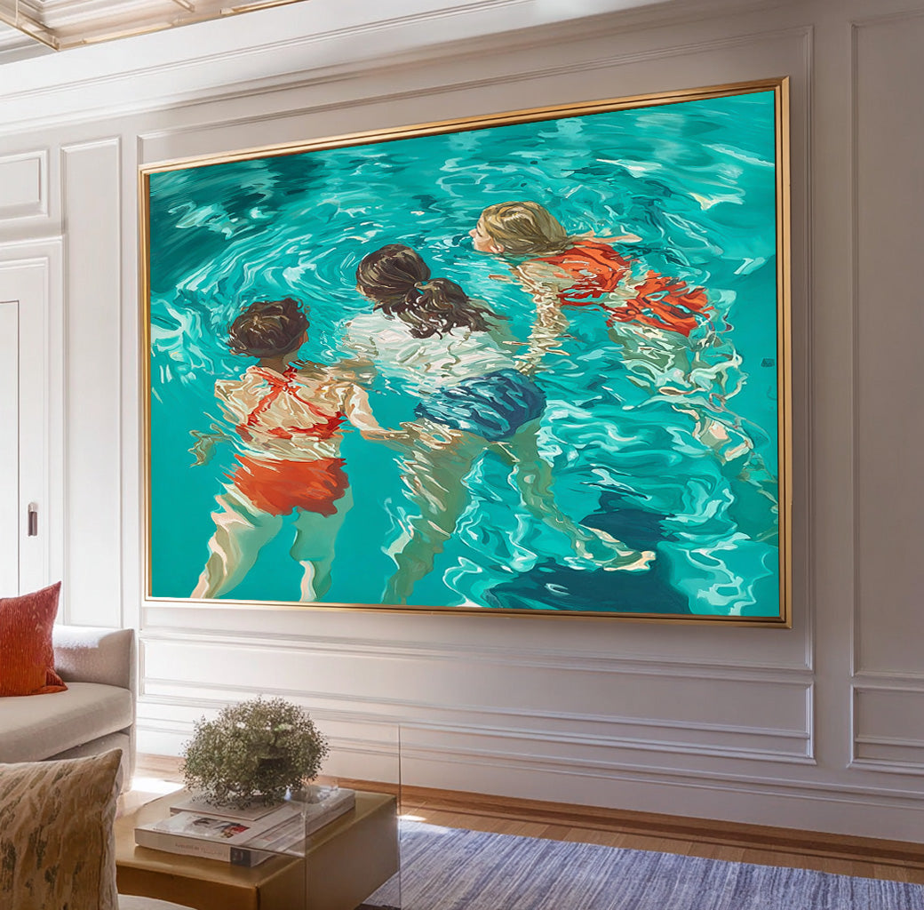 Abstract Colorful Artwork Original Girl Diving Oil Painting Diving In Ocean Sensual Woman Swimming Wall Art