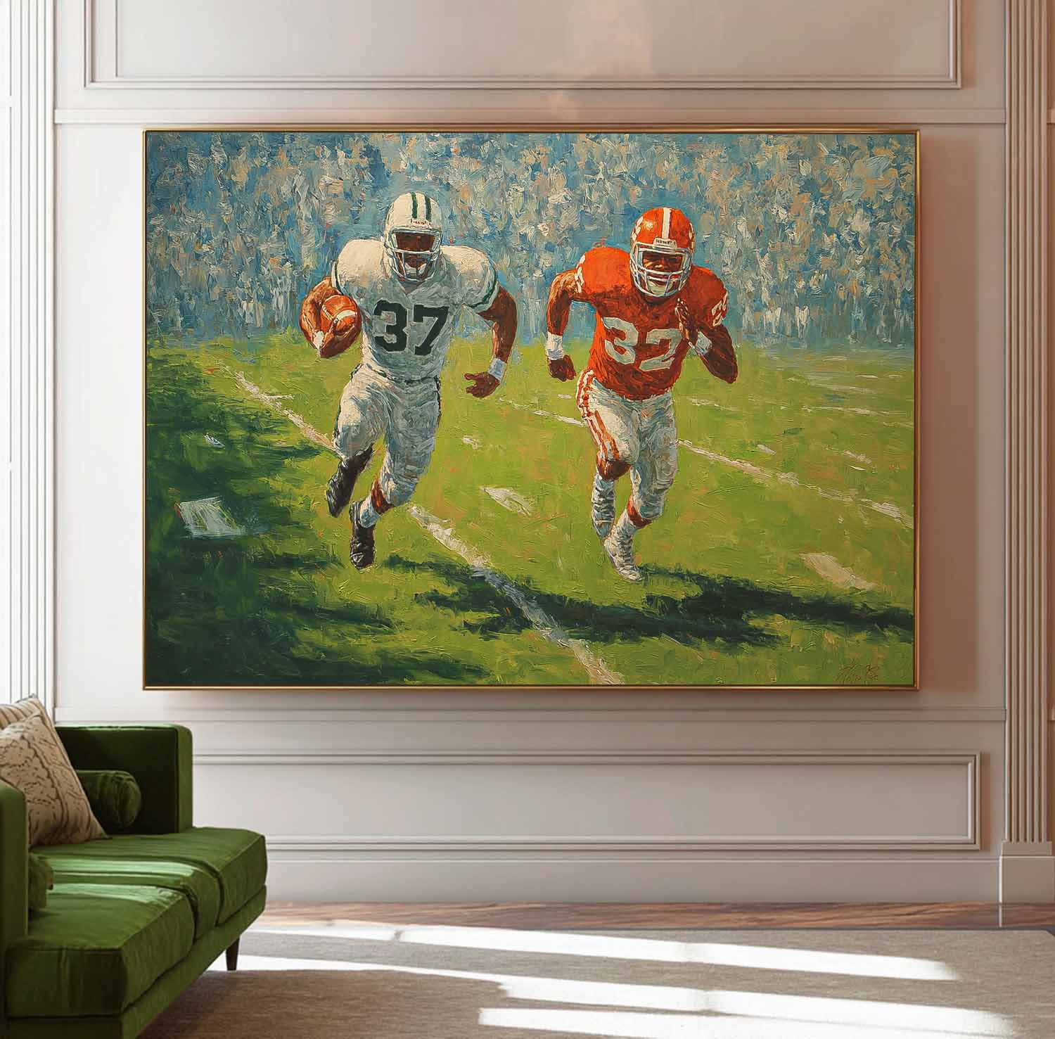 Original Rugby Canvas Wall Art Large Green 3D Texture Oil Painting Custom Work Gift  For Living Room