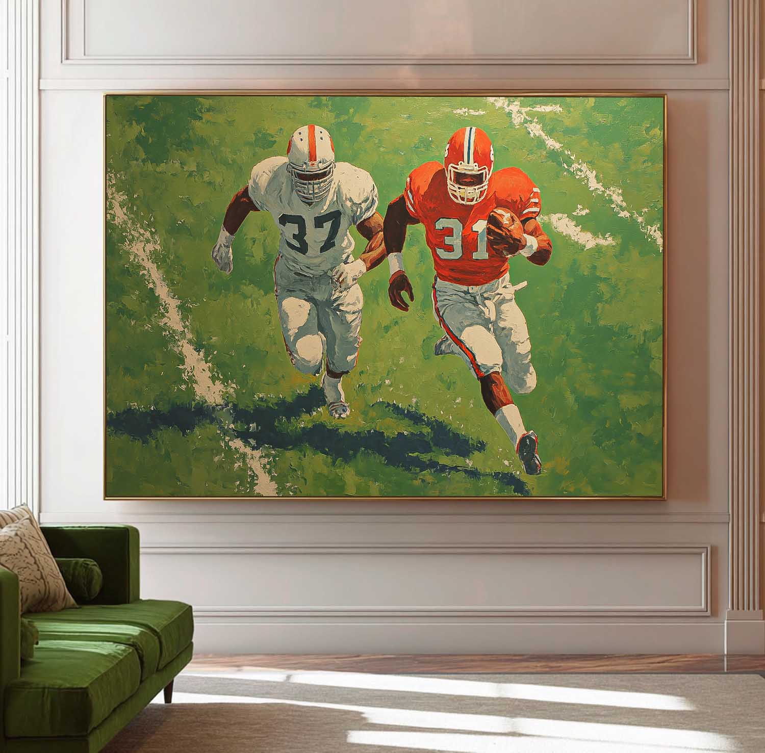 Large Green 3D Texture Oil Painting Original Rugby Canvas Wall Art Custom Work Gift  For Living Room