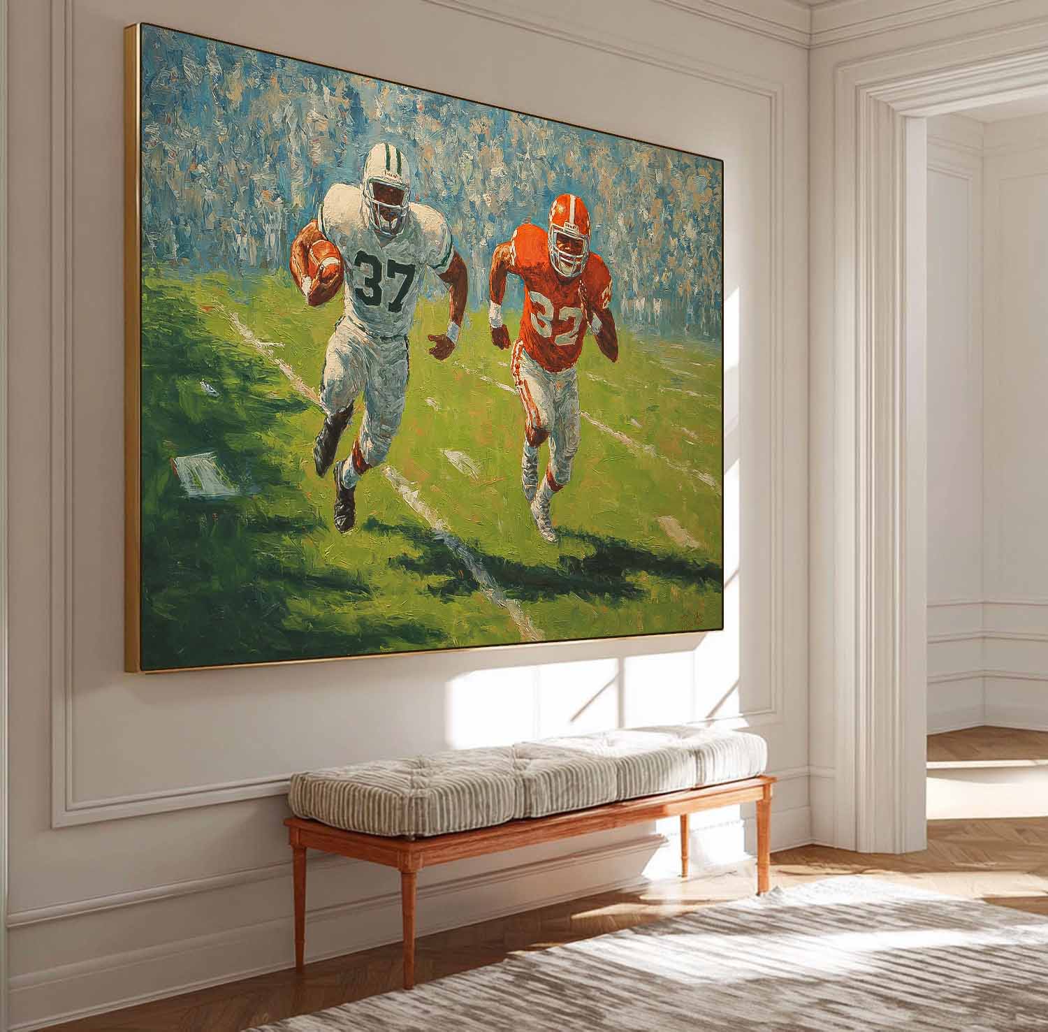 Original Rugby Canvas Wall Art Large Green 3D Texture Oil Painting Custom Work Gift  For Living Room