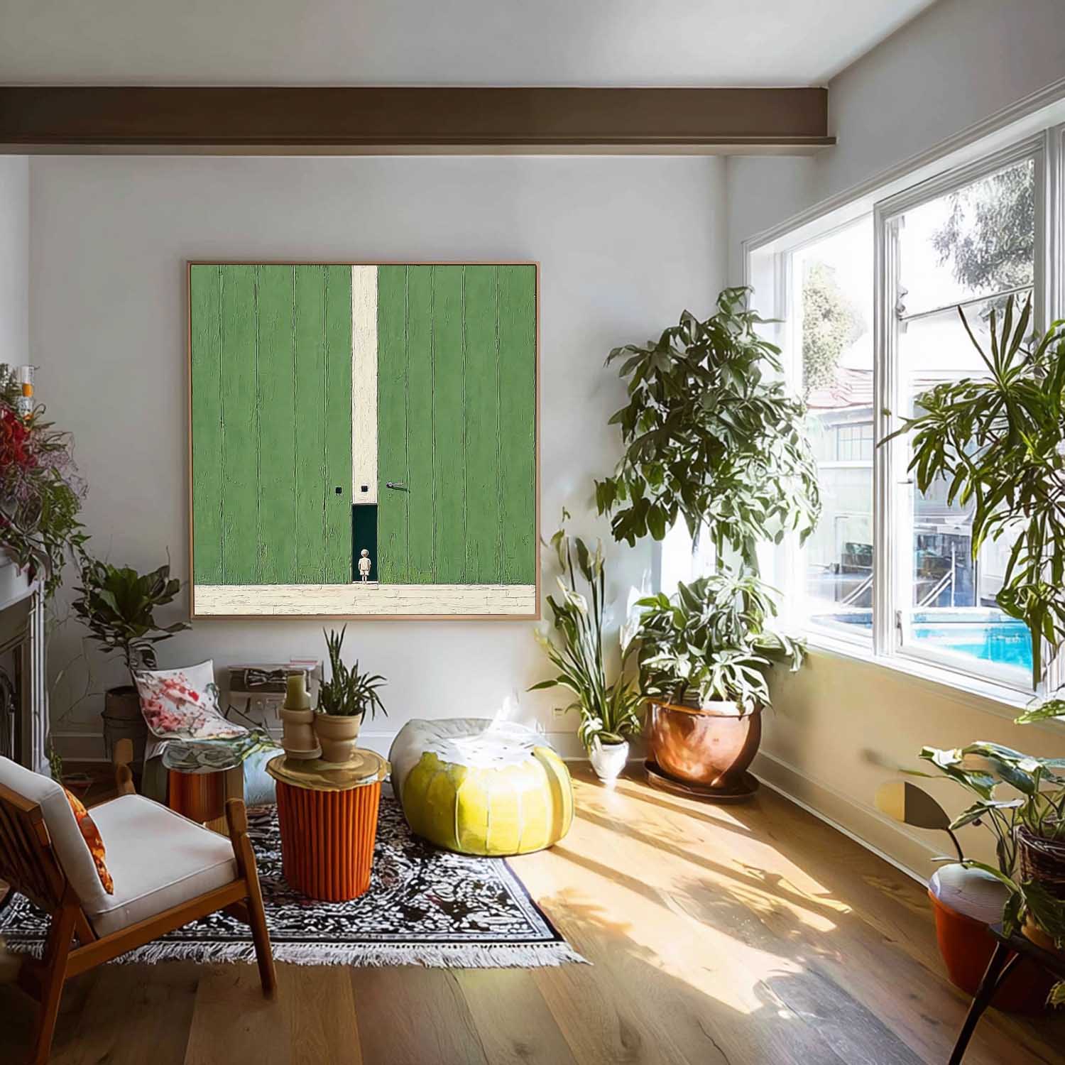 Abstract Acrylic painting Original Green Doorway Wall Art Large Architectural Door Painting Framed