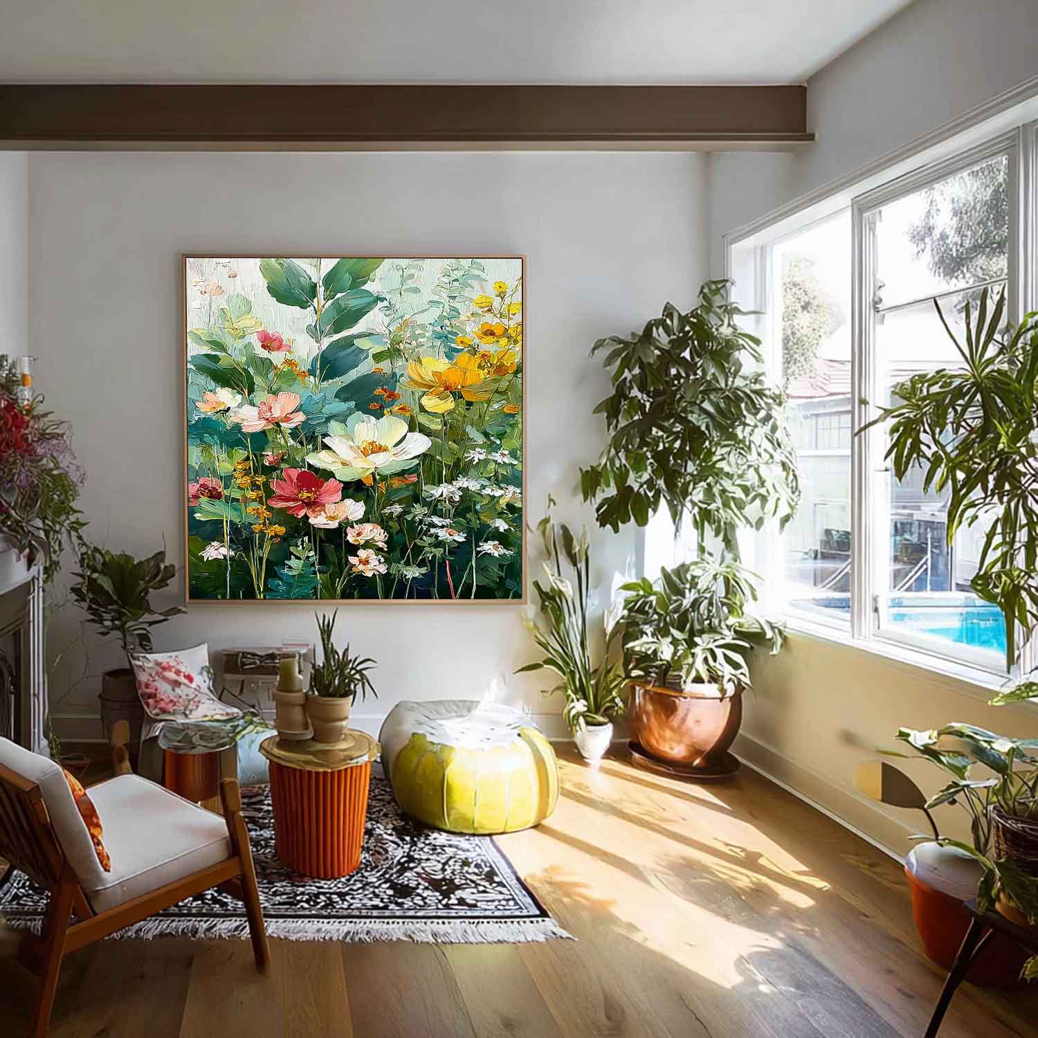 Green Original Artwork Texture Plant Wall Art Large Flower Abstract Oil Painting Canvas Home Decor