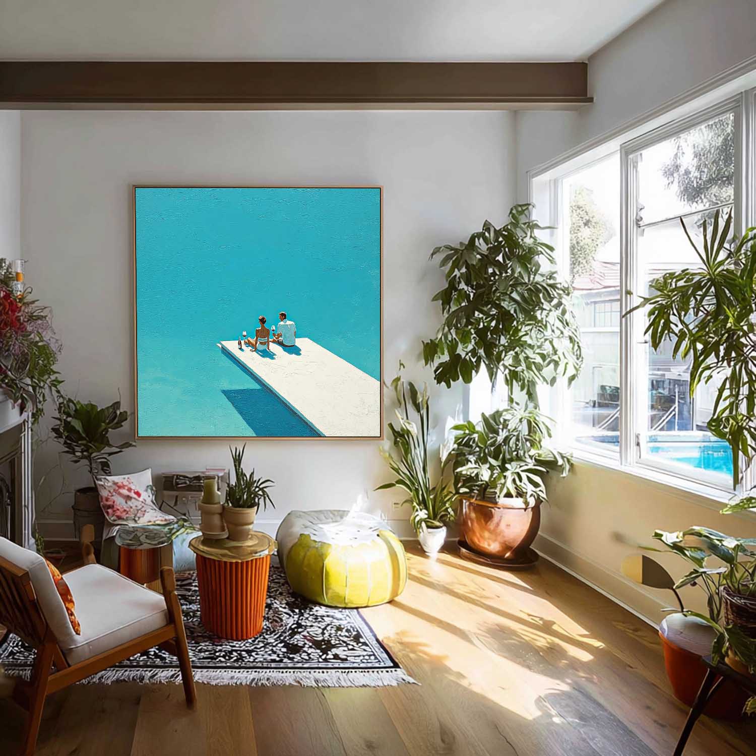 Landscape Painting Seaside Holiday Style Original Couple Oil painting Figures On The Beach artwork