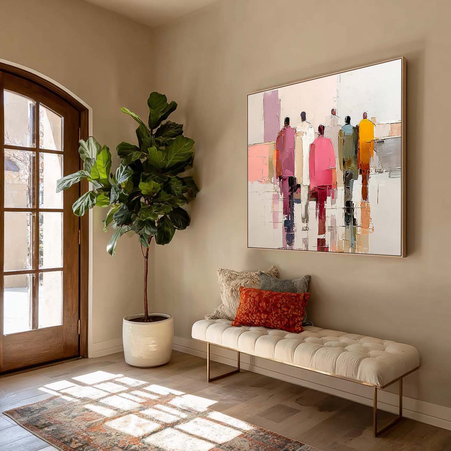 Original Passerby Features Artwork Abstract Figure Painting Canvas Large Multi-person Street Wall Art