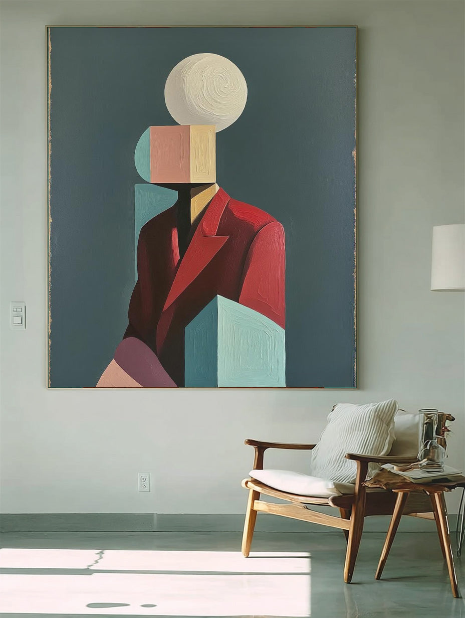 Textured Geometric Shapes People Painting Canvas Original Large Abstract Figure Wall Art Home Decor