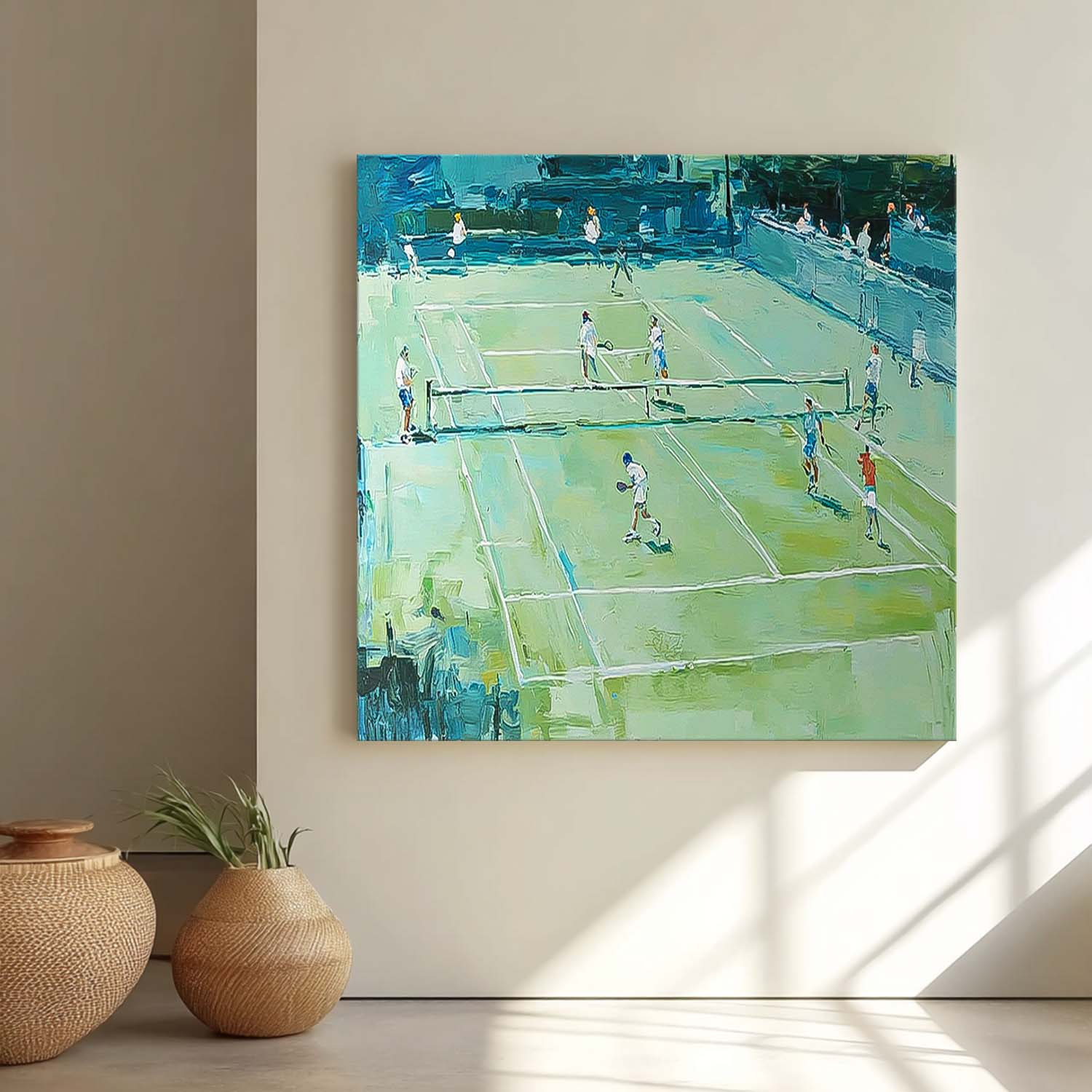 Large Green Badminton Court Painting Textured Wall Art Abstract Badminton Sports Art On Canvas Badminton Lovers Gift